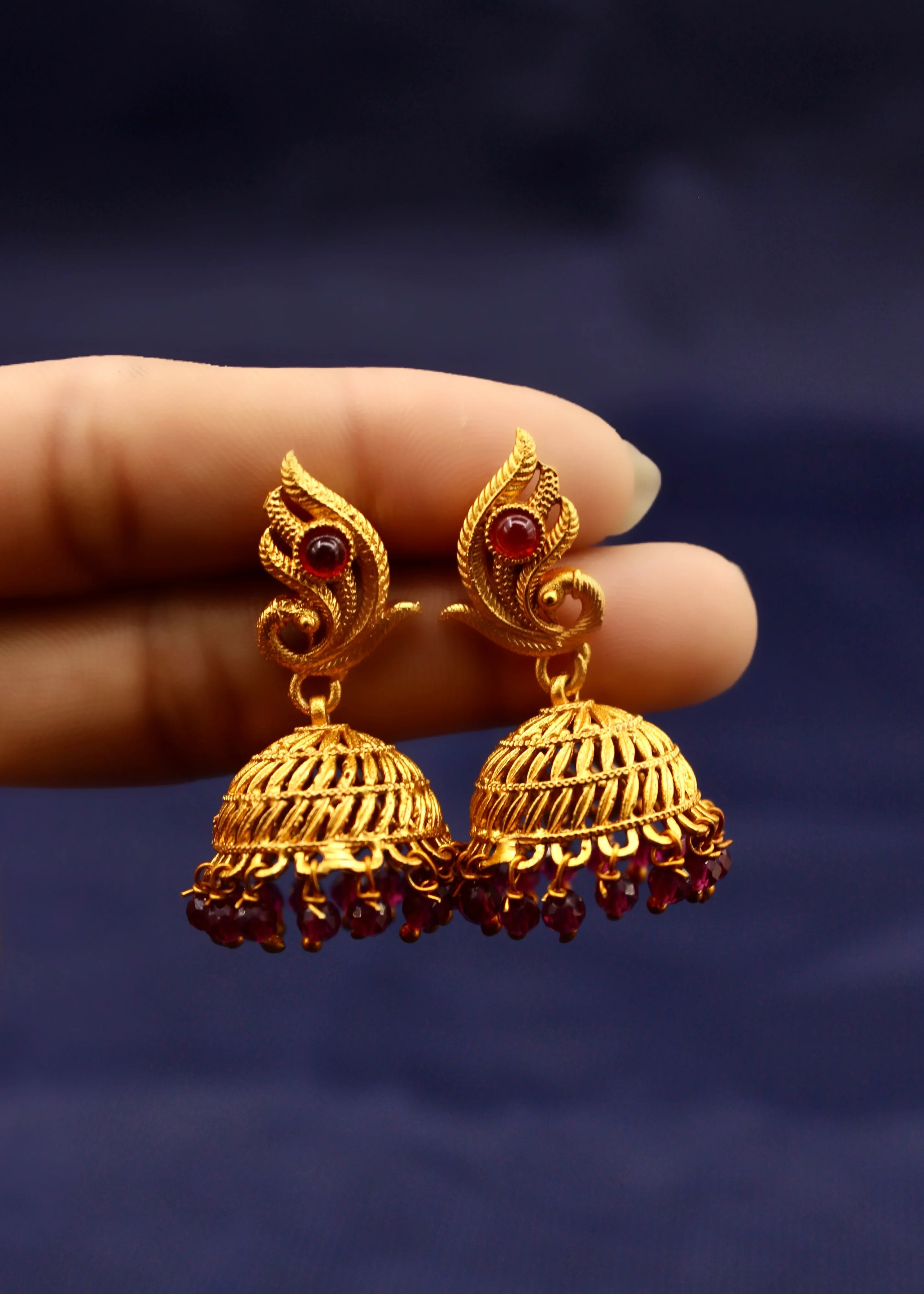 DAINTY PEAFOWL JHUMKI EARRINGS - Image 5