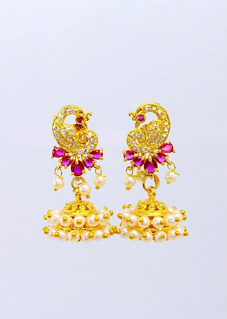 FLAWLESS PEACOCK JHUMKI EARRINGS - Image 3