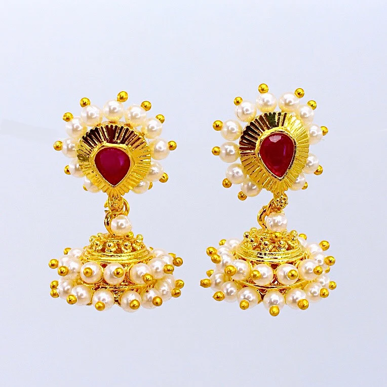 GOLD FINISH PEARL JHUMKI - Image 3