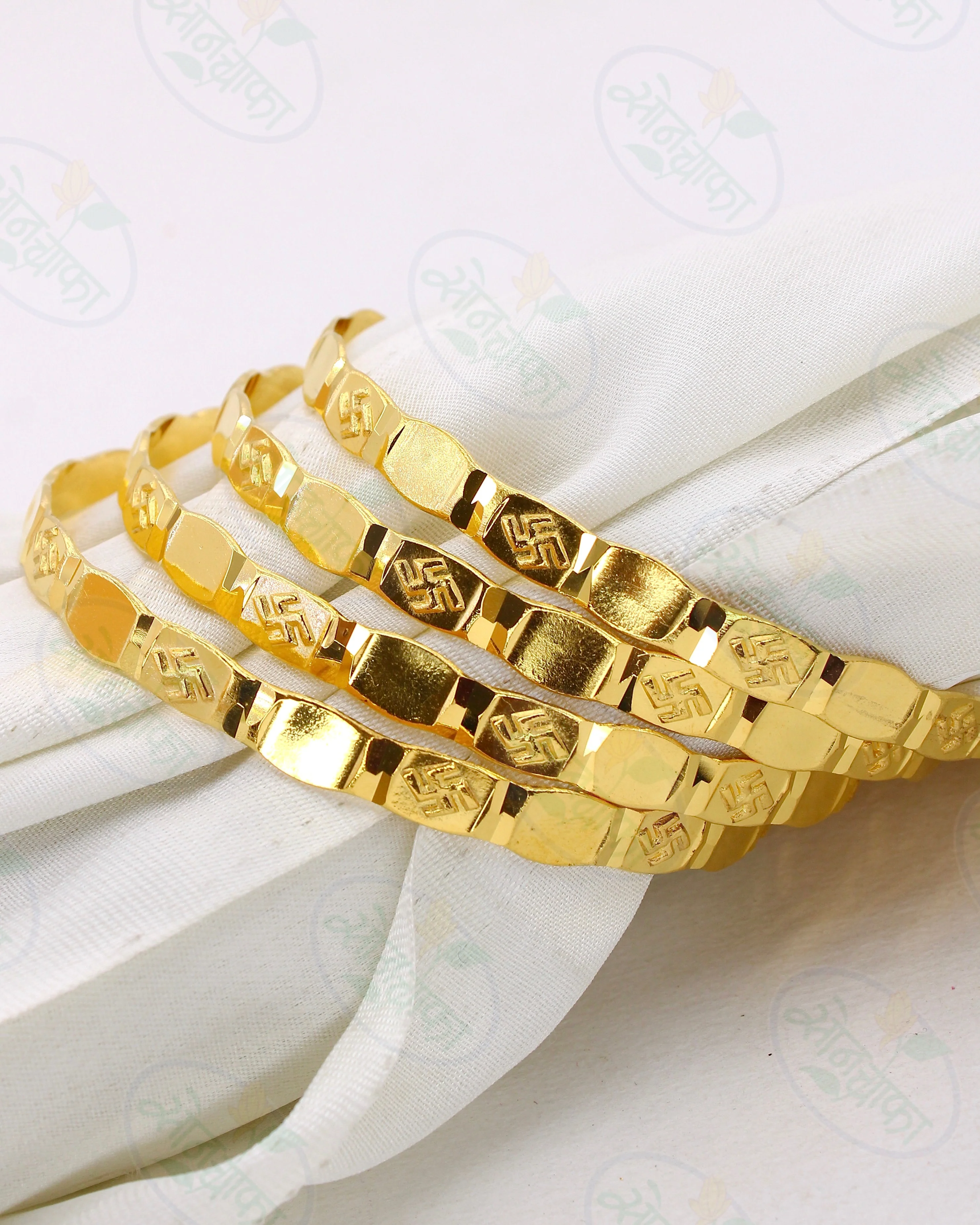 RAVISHING SWASTIK GOLD PLATED BANGLES - Image 3