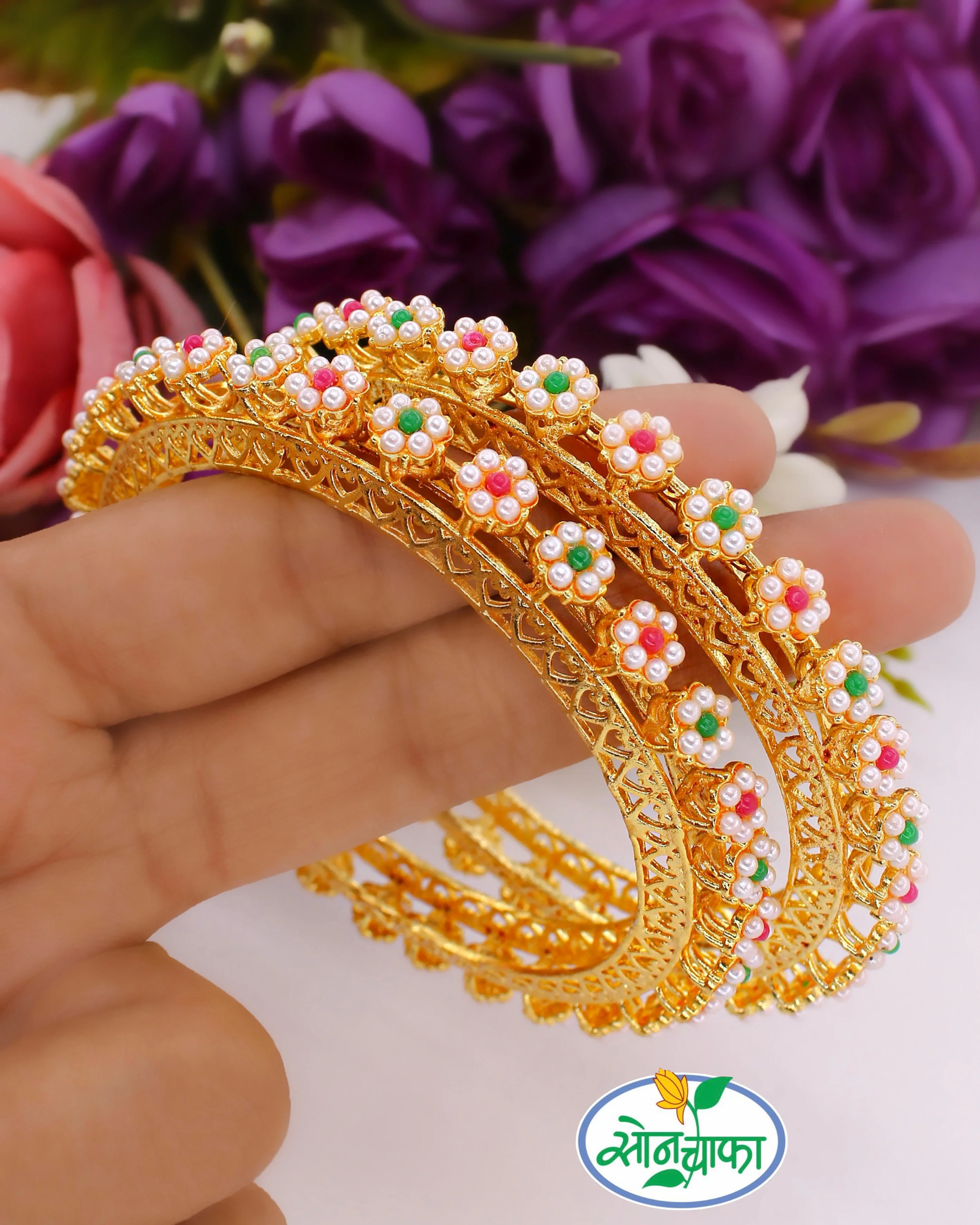 FLORAL RADIANCE PEARL BANGLES - Image 2