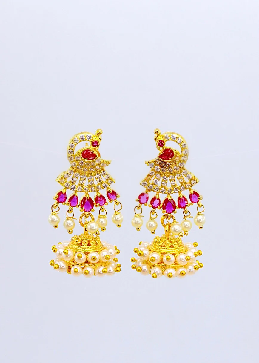 GORGEOUS PEACOCK JHUMKI EARRINGS - Image 2