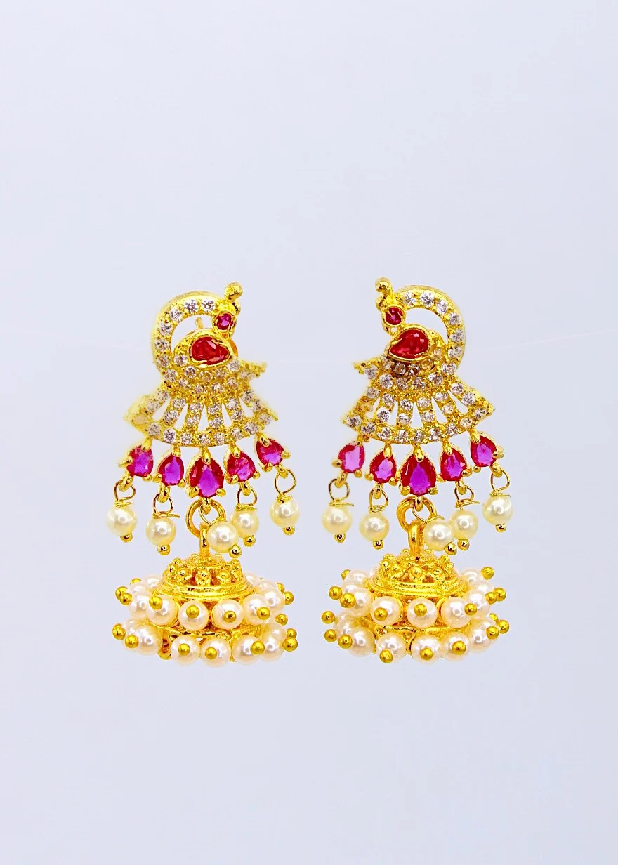 GORGEOUS PEACOCK JHUMKI EARRINGS - Image 3