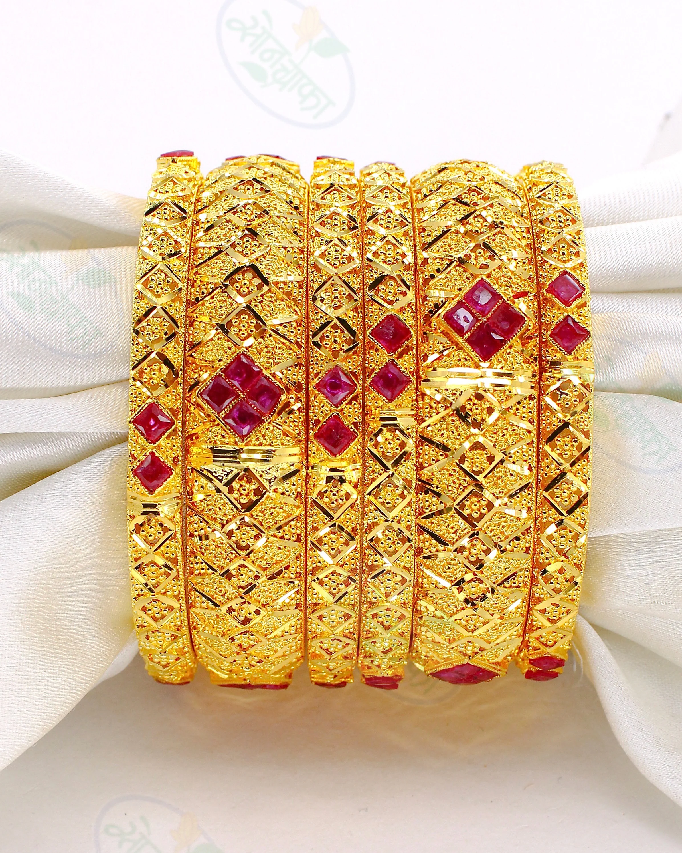 DUBAI BANGLES WITH SEMIPRICIOUS RUBY 6 PC SET - Image 3