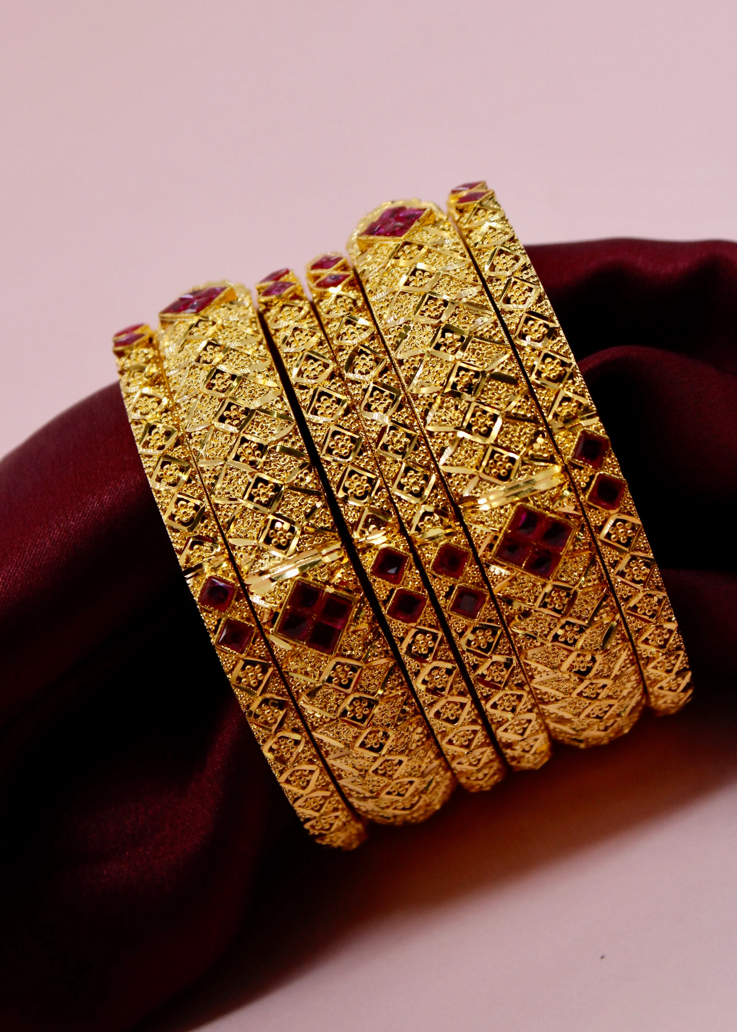 DUBAI BANGLES WITH SEMIPRICIOUS RUBY 6 PC SET - Image 4