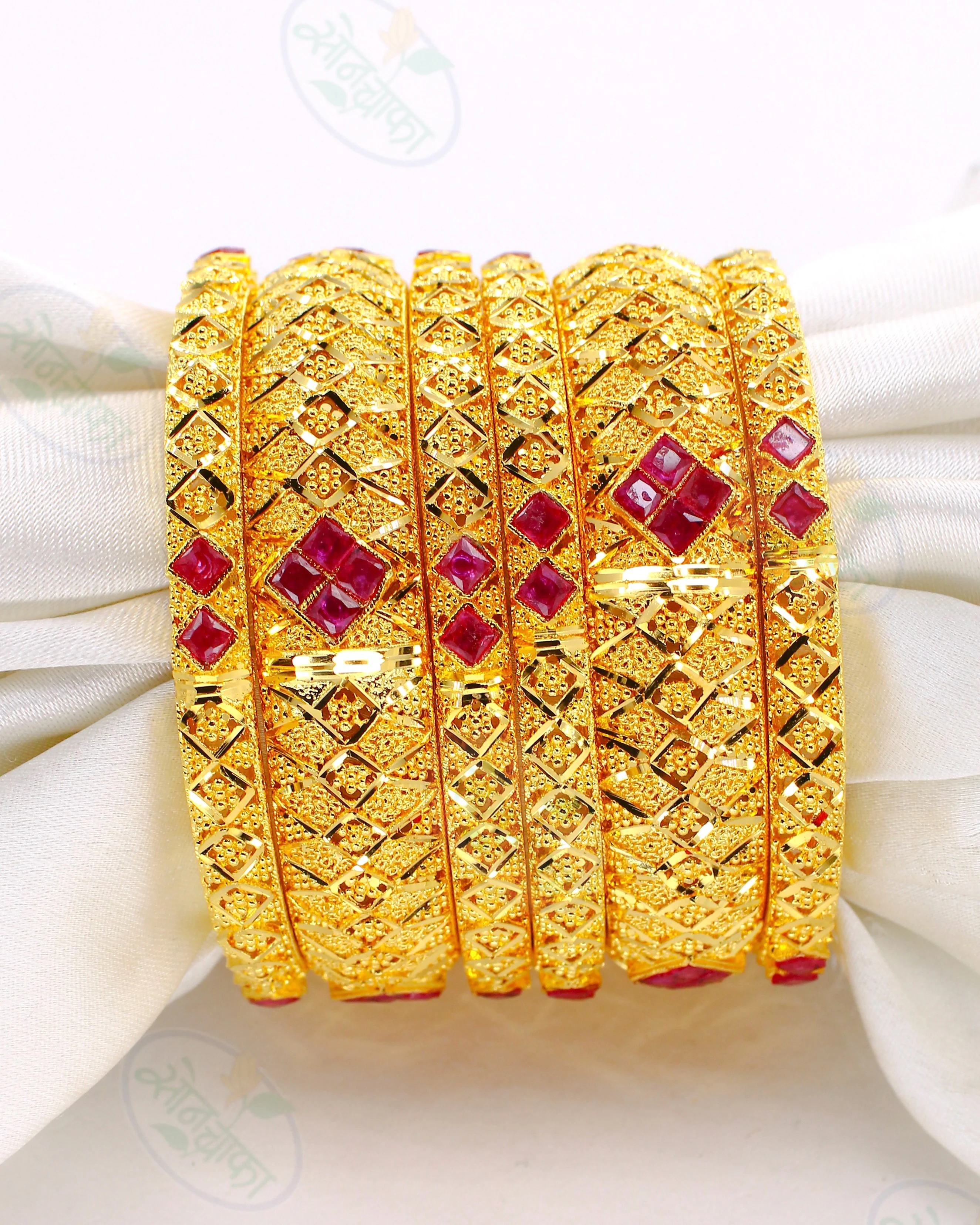 DUBAI BANGLES WITH SEMIPRICIOUS RUBY 6 PC SET - Image 5