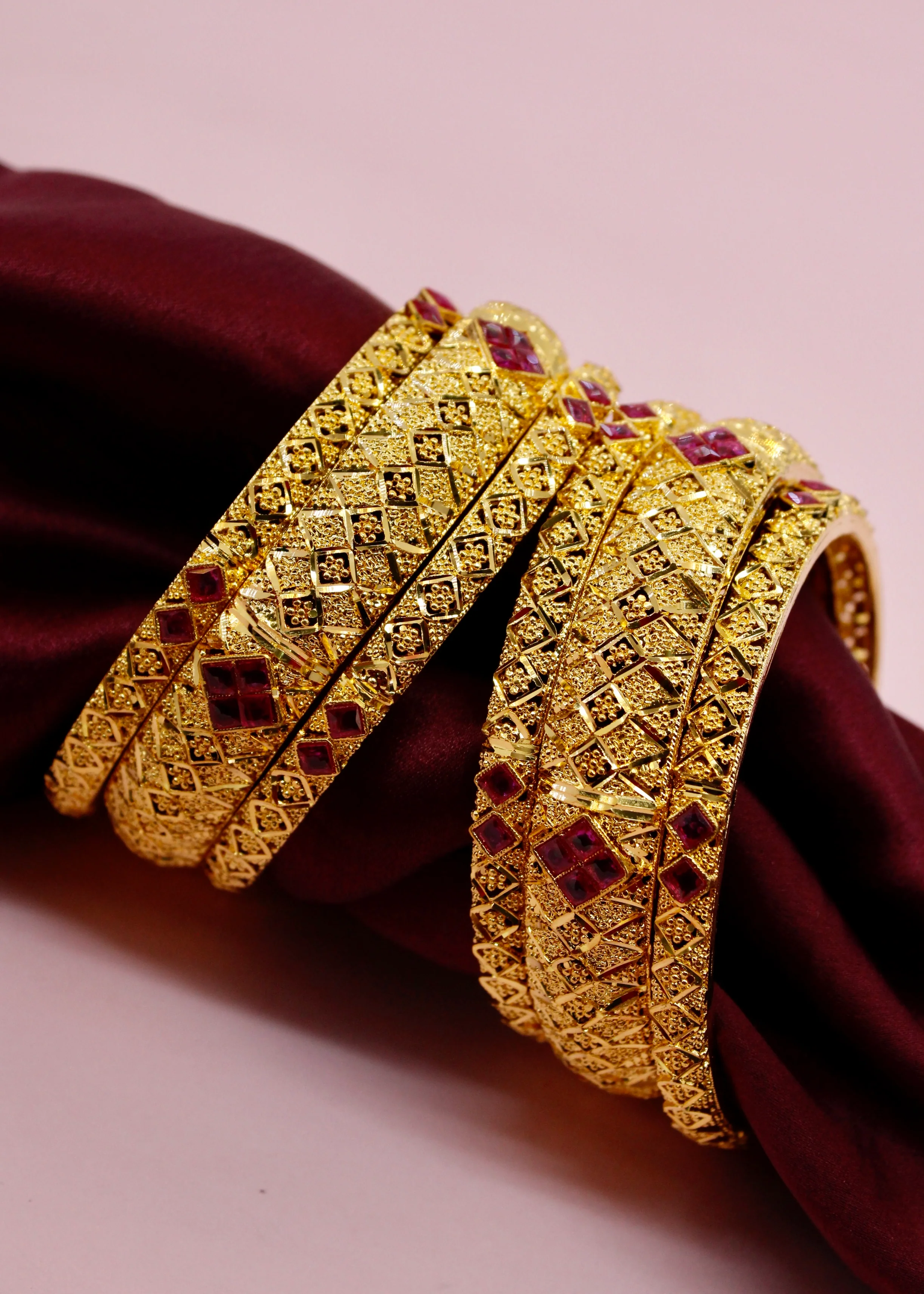 DUBAI BANGLES WITH SEMIPRICIOUS RUBY 6 PC SET - Image 7