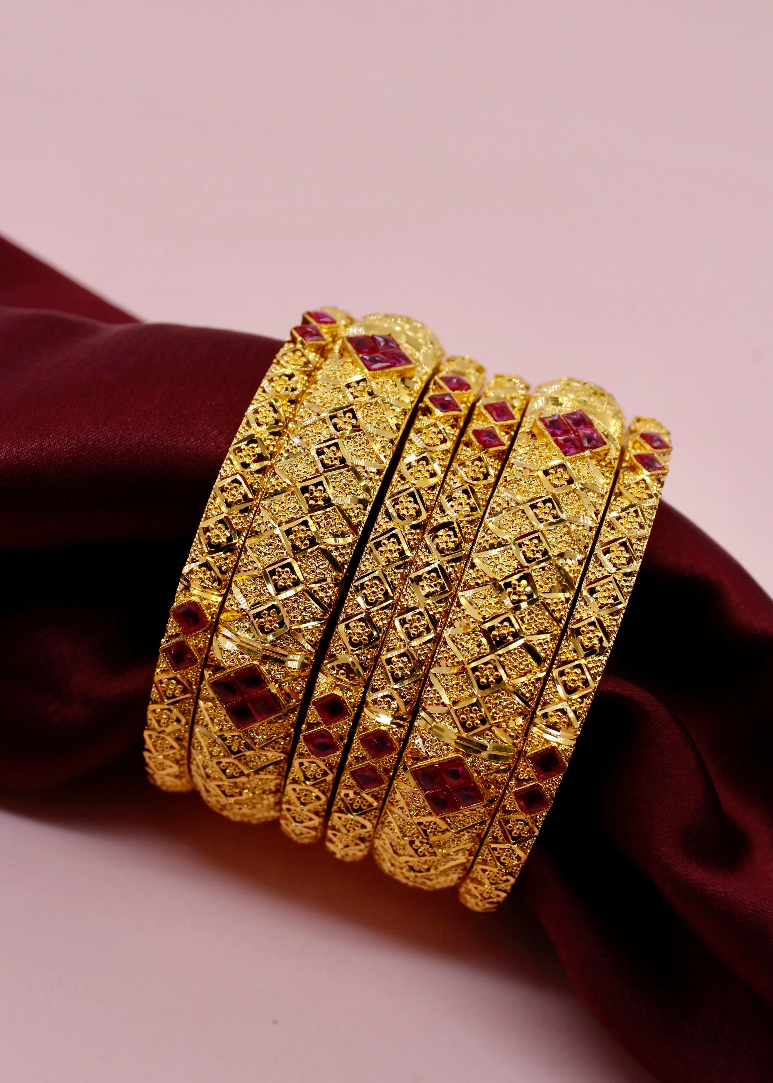 DUBAI BANGLES WITH SEMIPRICIOUS RUBY 6 PC SET - Image 8