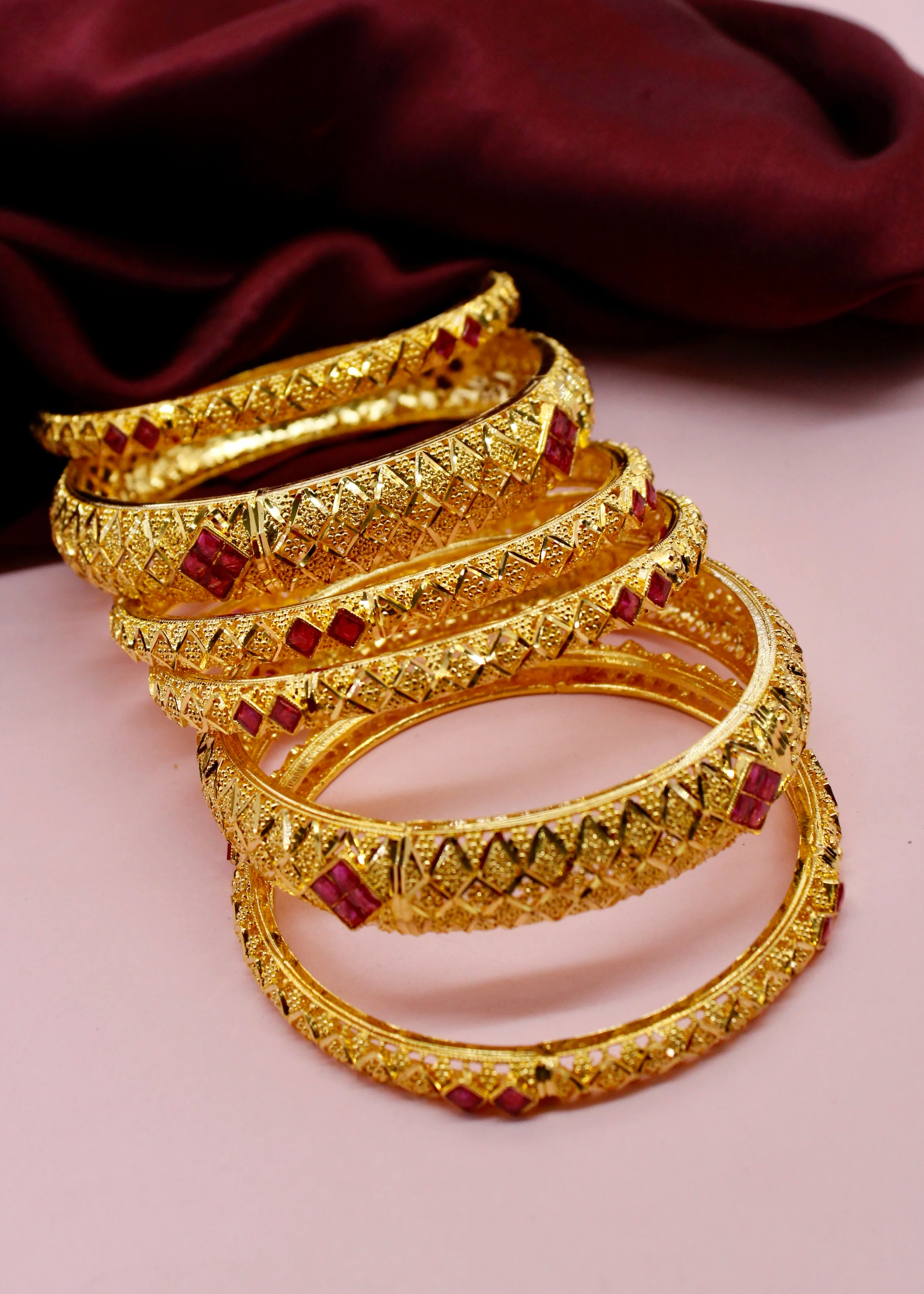 DUBAI BANGLES WITH SEMIPRICIOUS RUBY 6 PC SET - Image 9