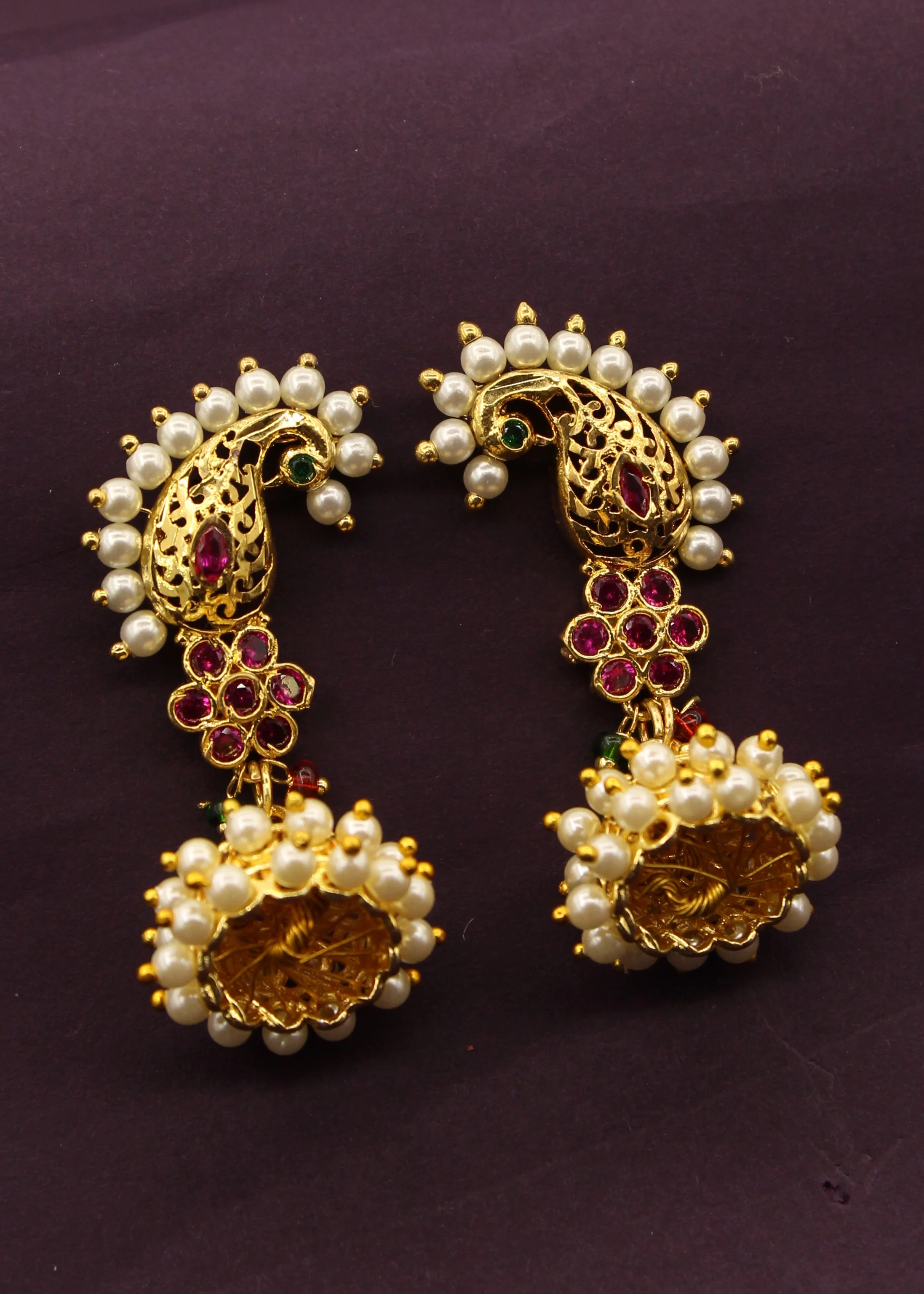 PEACOCK WITH FLORAL JHUMKA - Image 2