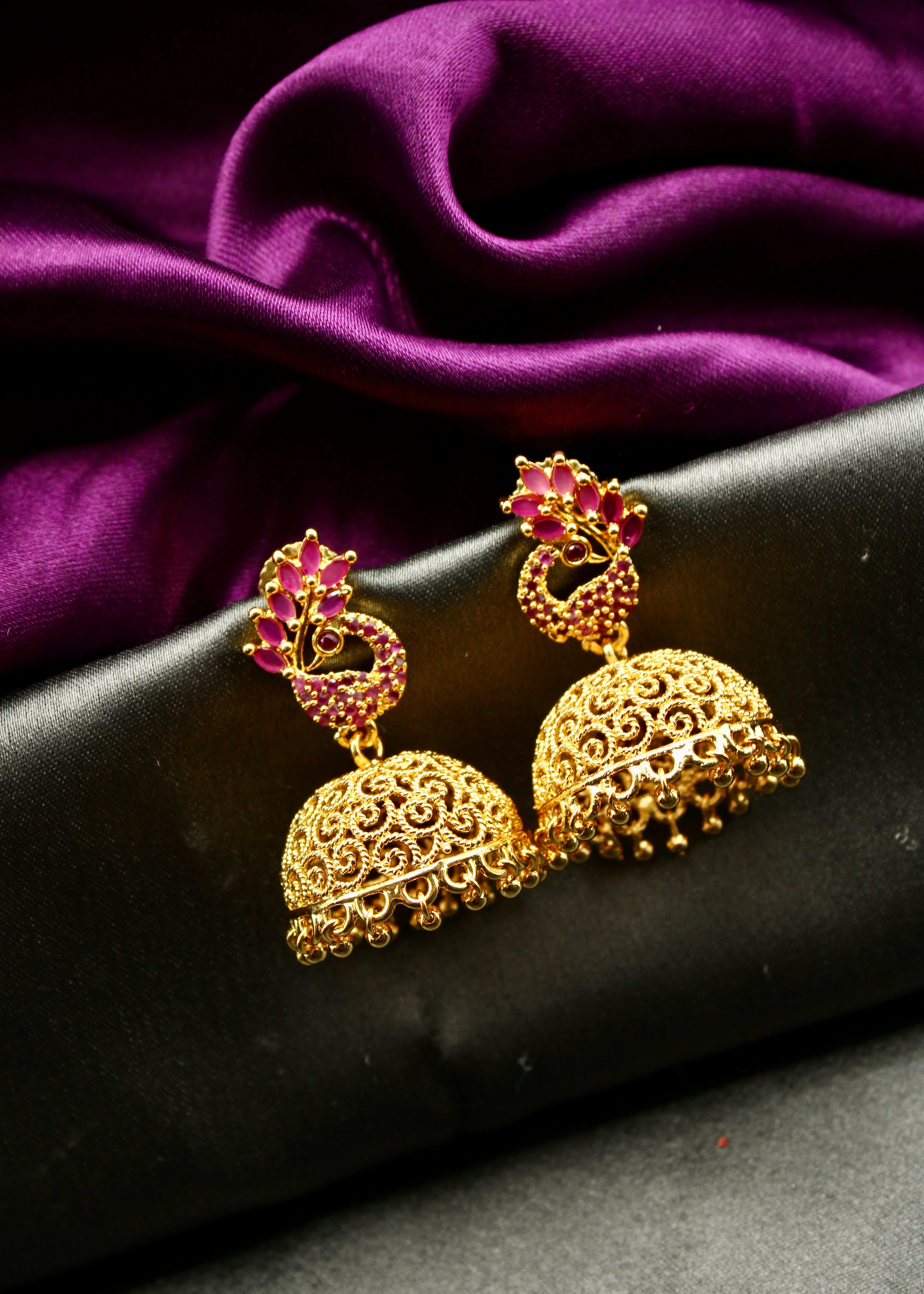 TRADITIONAL PEACOCK GOLDEN EARRINGS - Image 10