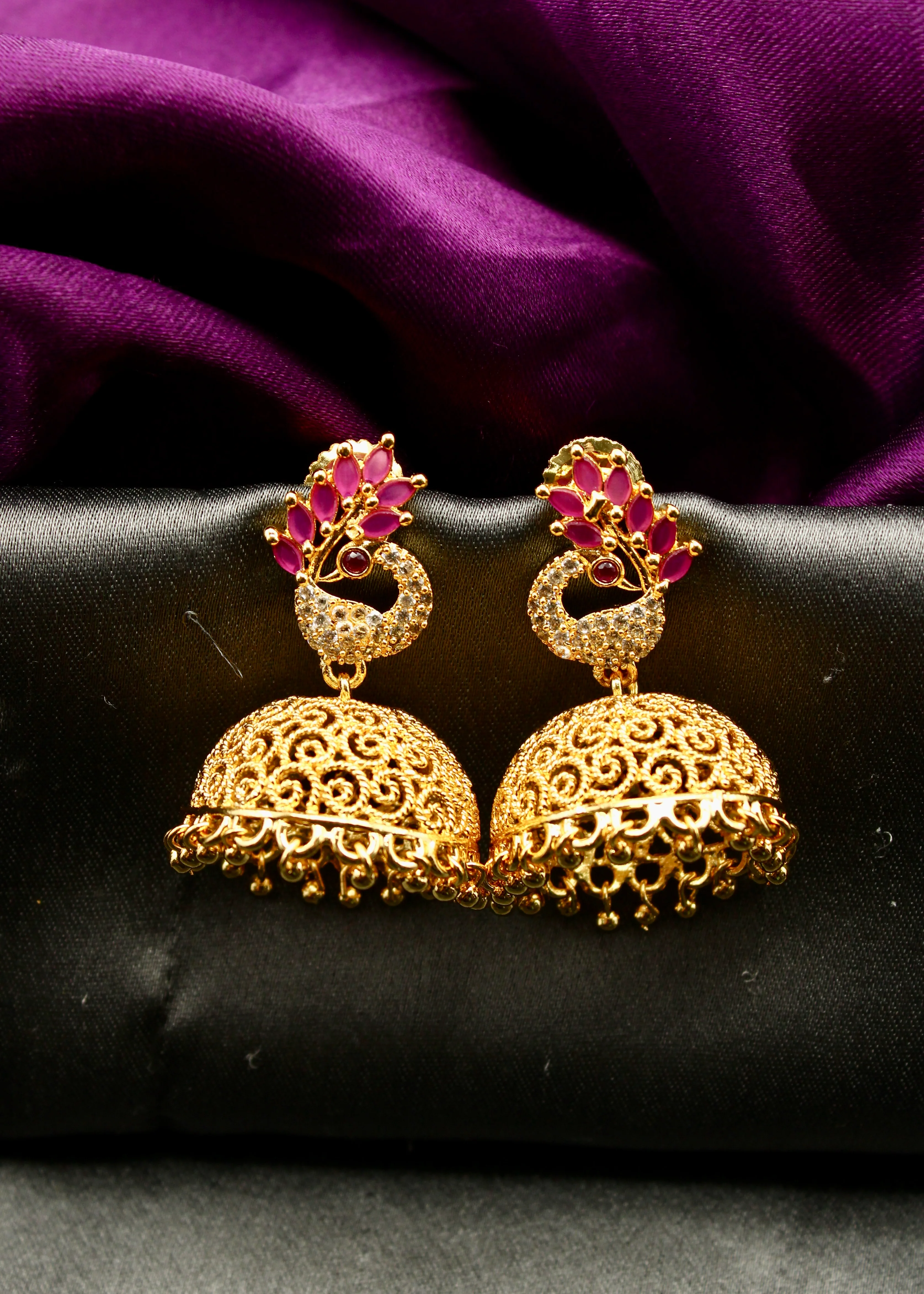 TRADITIONAL PEACOCK GOLDEN EARRINGS - Image 16