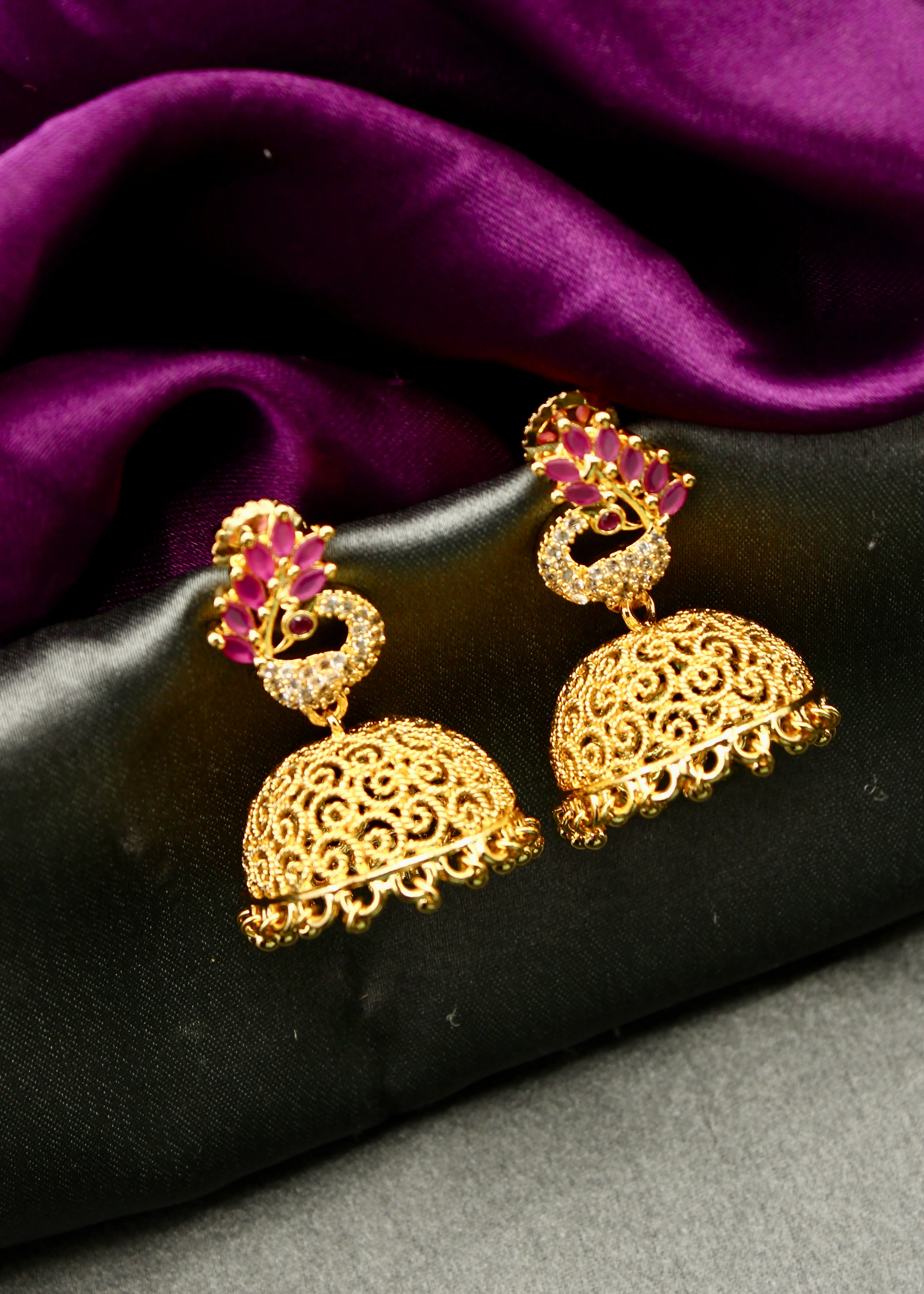 TRADITIONAL PEACOCK GOLDEN EARRINGS - Image 30