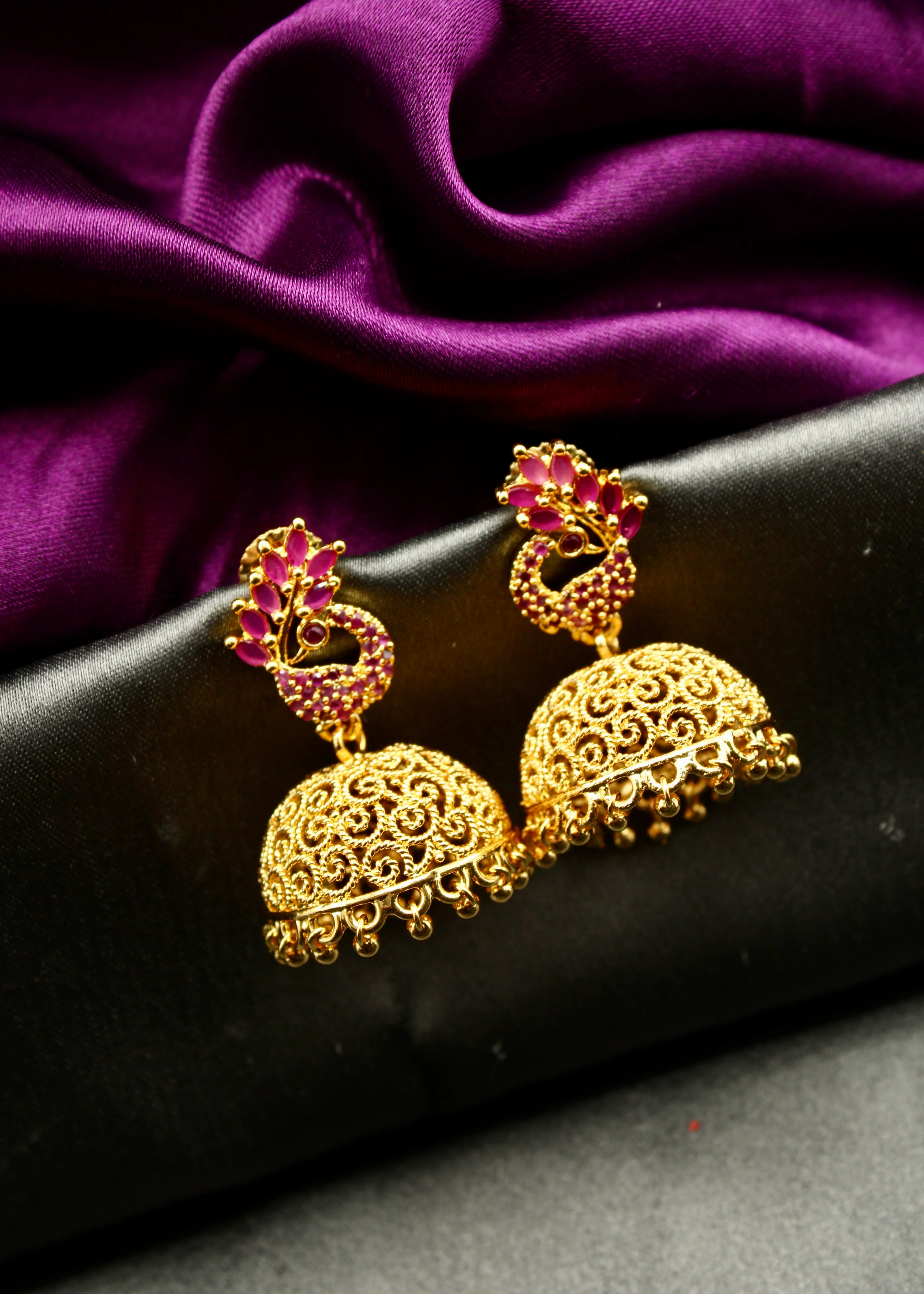 TRADITIONAL PEACOCK GOLDEN EARRINGS - Image 31