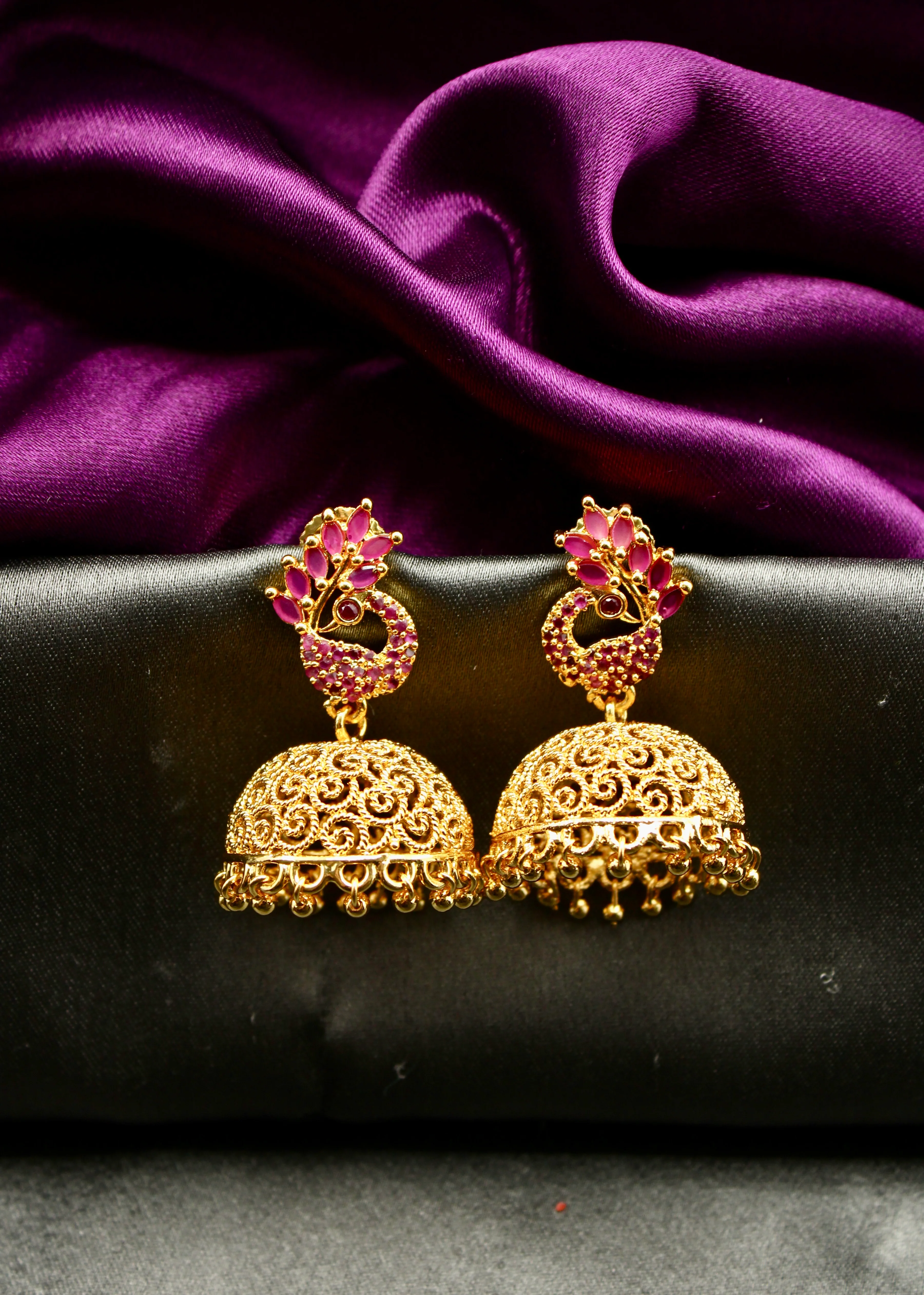 TRADITIONAL PEACOCK GOLDEN EARRINGS - Image 6