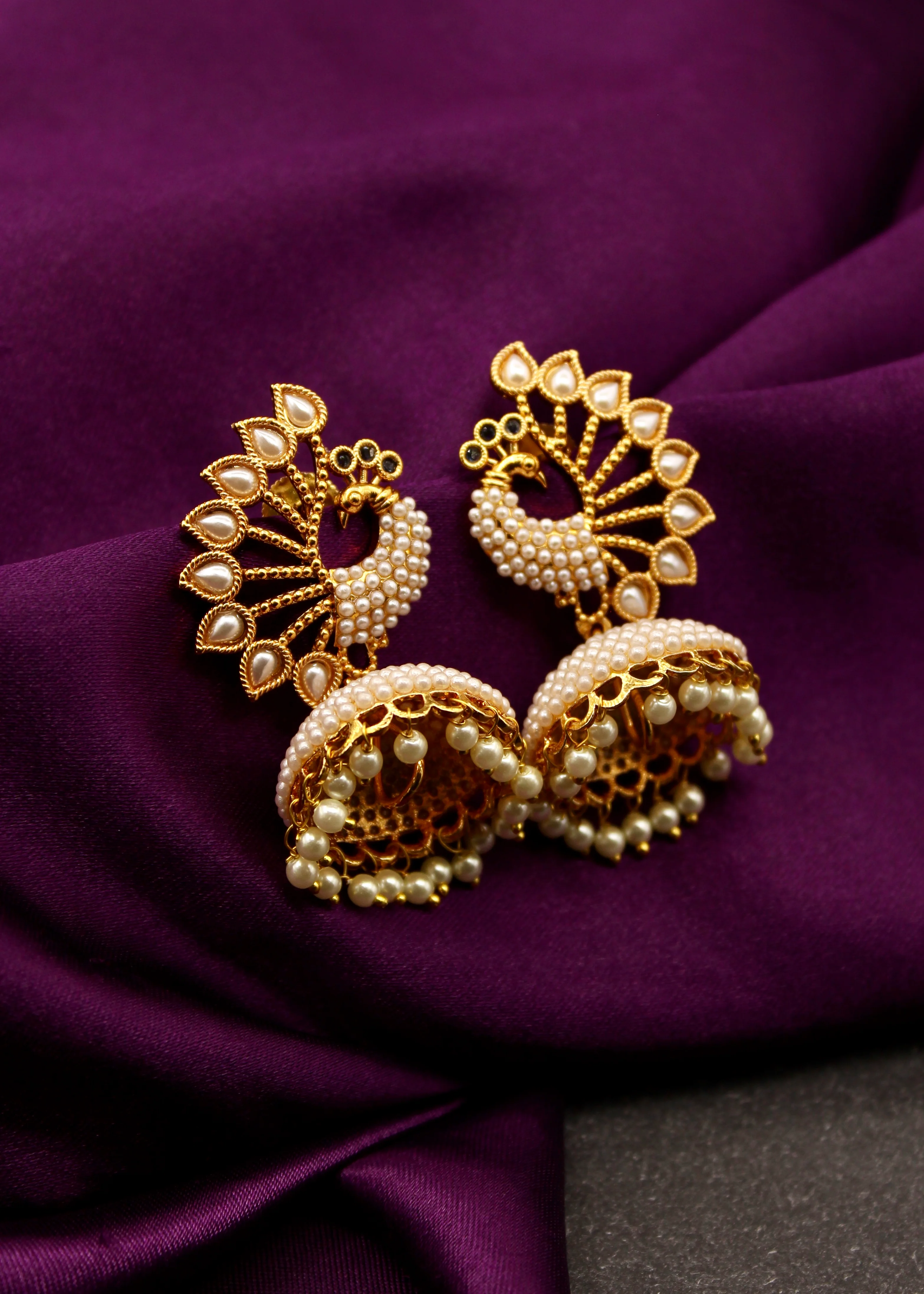 MARVELLOUS PEACOCK JHUMKI EARRINGS - Image 2