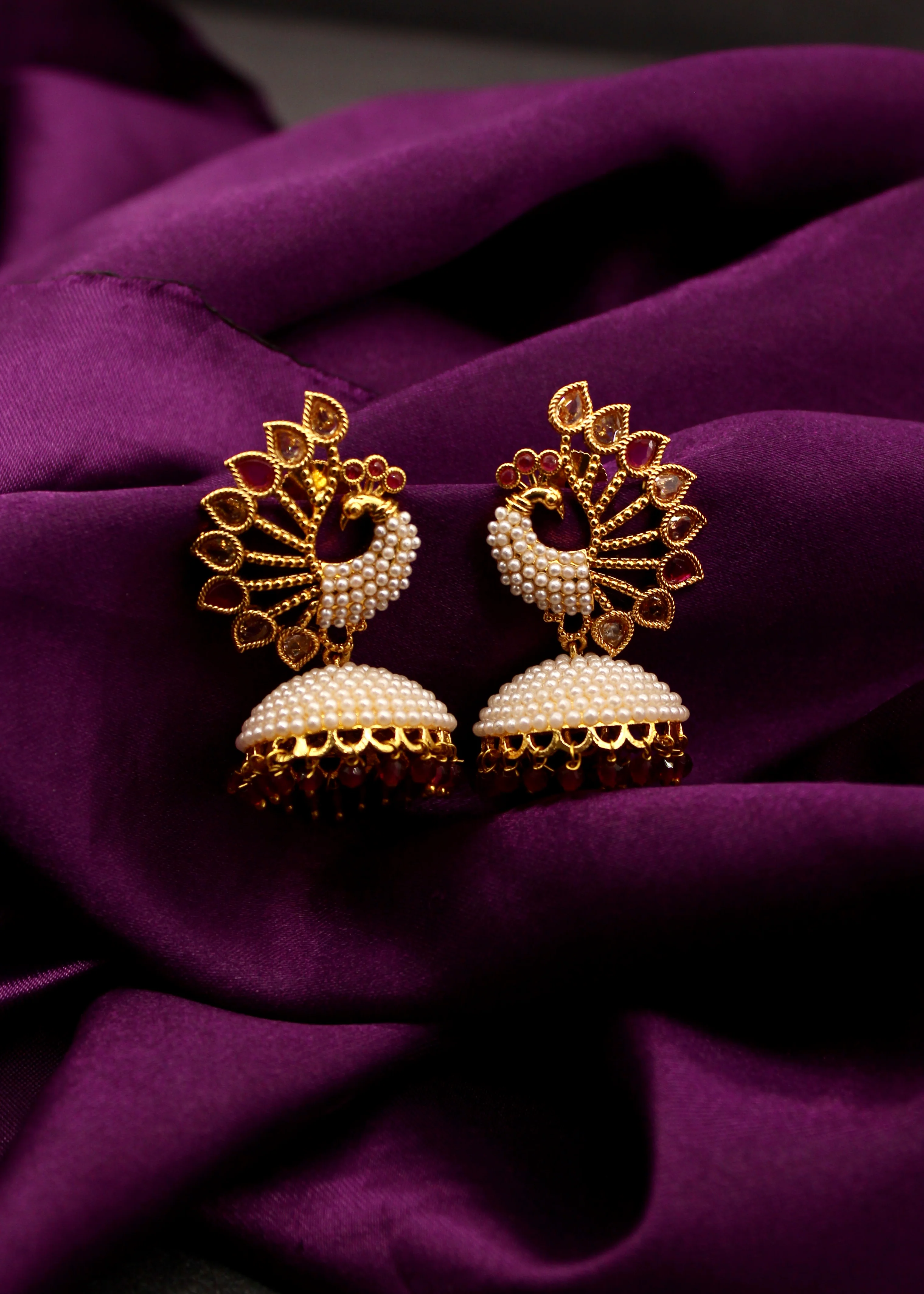 MARVELLOUS PEACOCK JHUMKI EARRINGS - Image 5