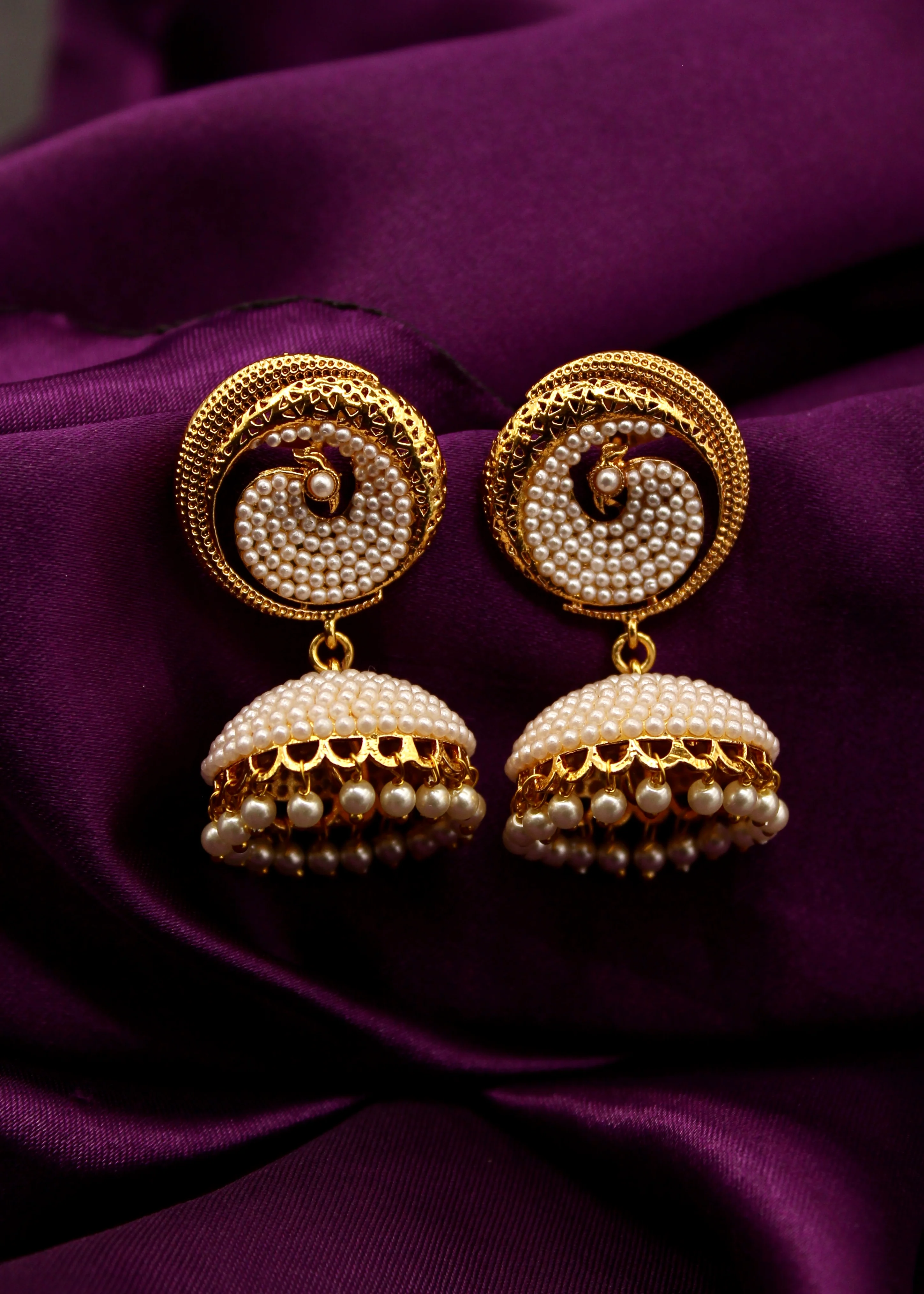 STYLISH PEAFOWL JHUMKI EARRINGS - Image 4