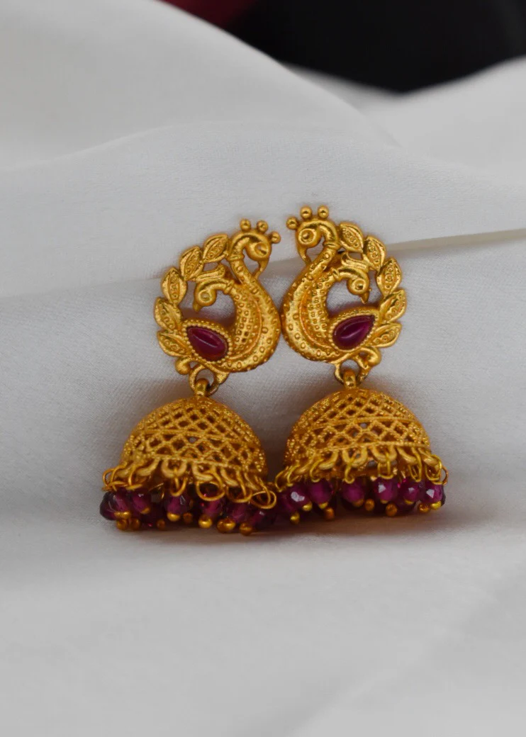 LEAF WITH PEACOCK JHUMKI - Image 2