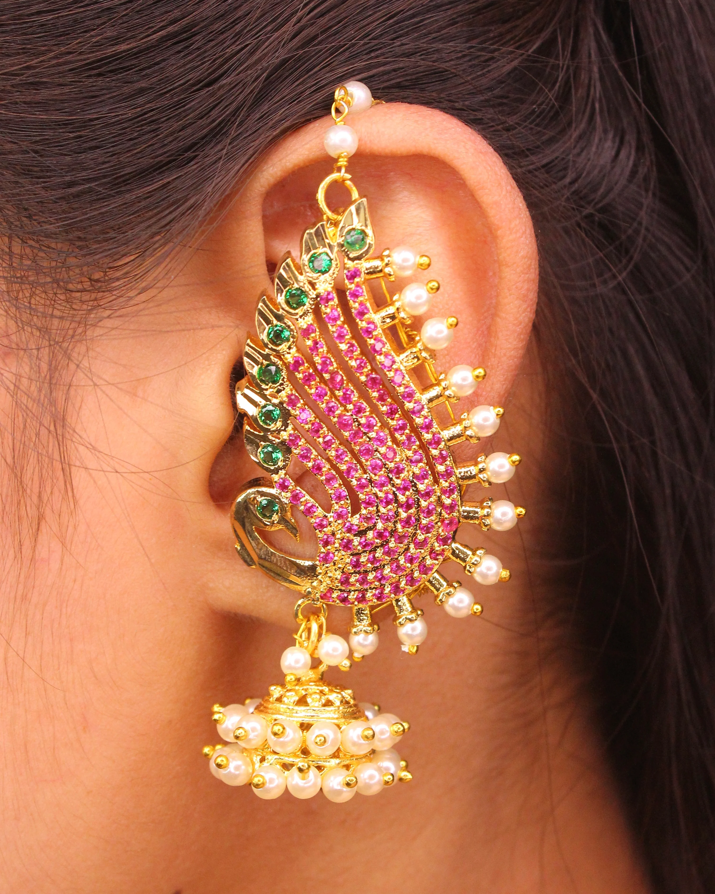 PEACOCK FEATHERS EAR-CUFFS - Image 2