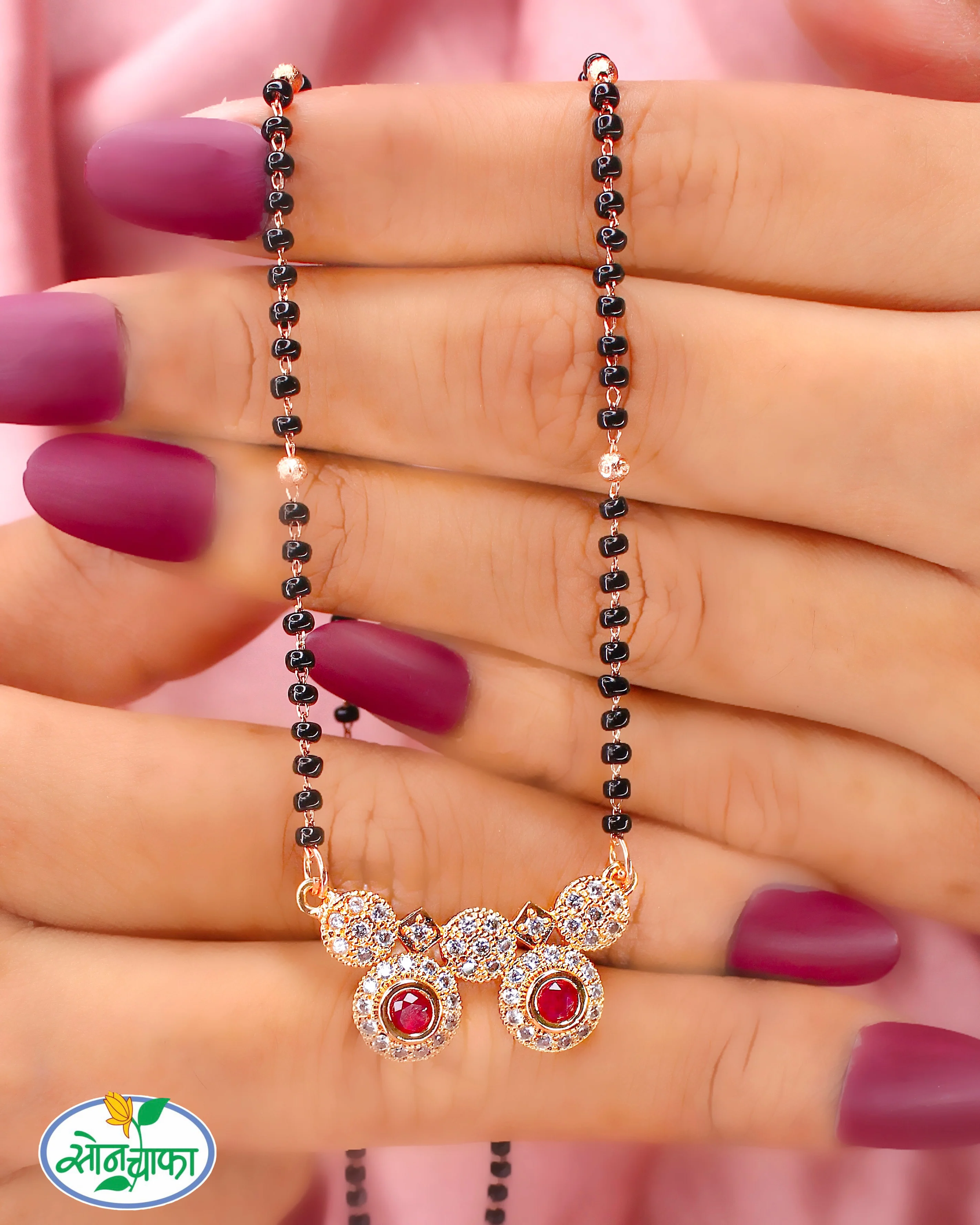 GLITTERING DIAMOND WATI PENDANT MANGALSUTRA - Image 4