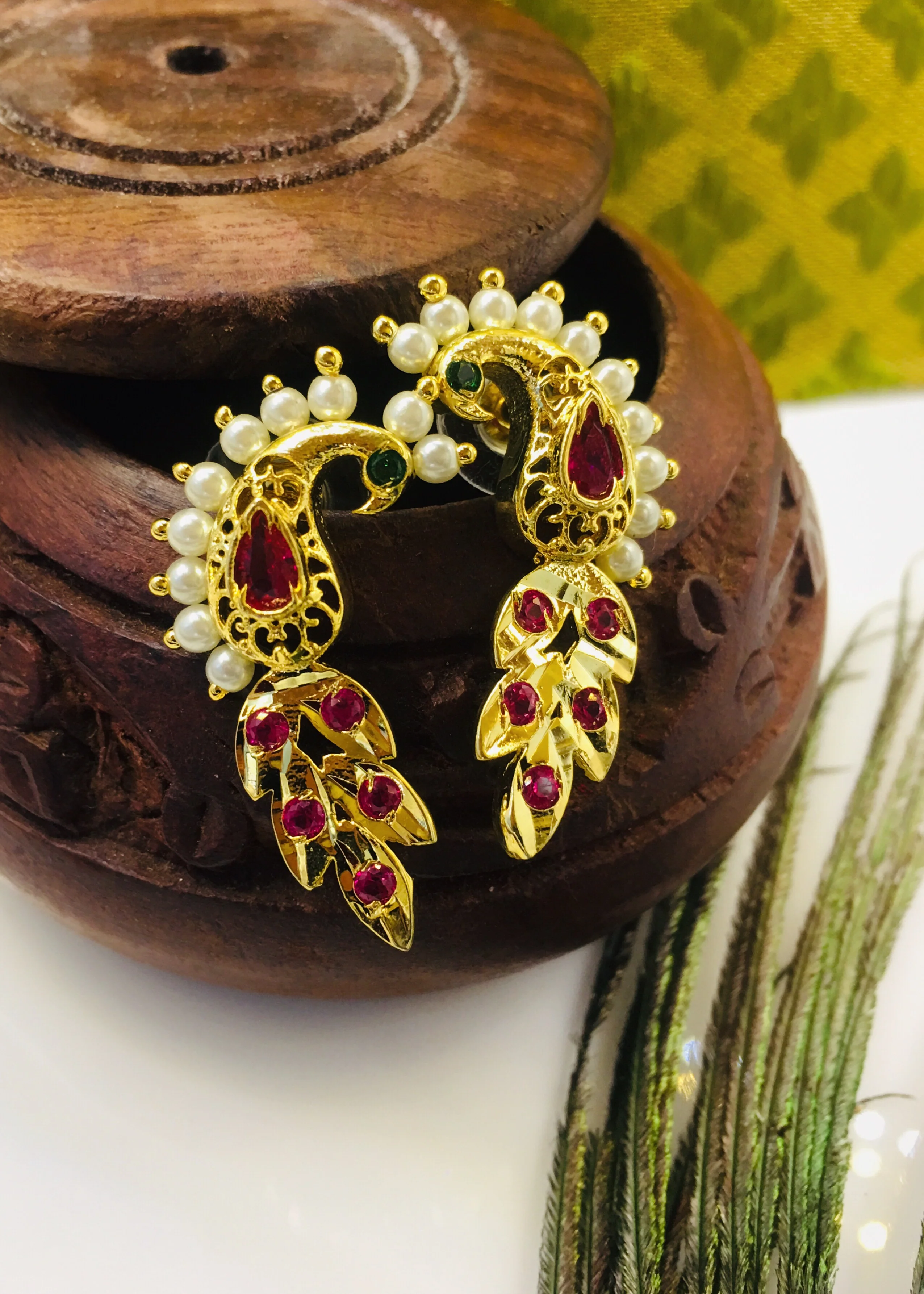 PEACOCK FEATHER EARRINGS - Image 3