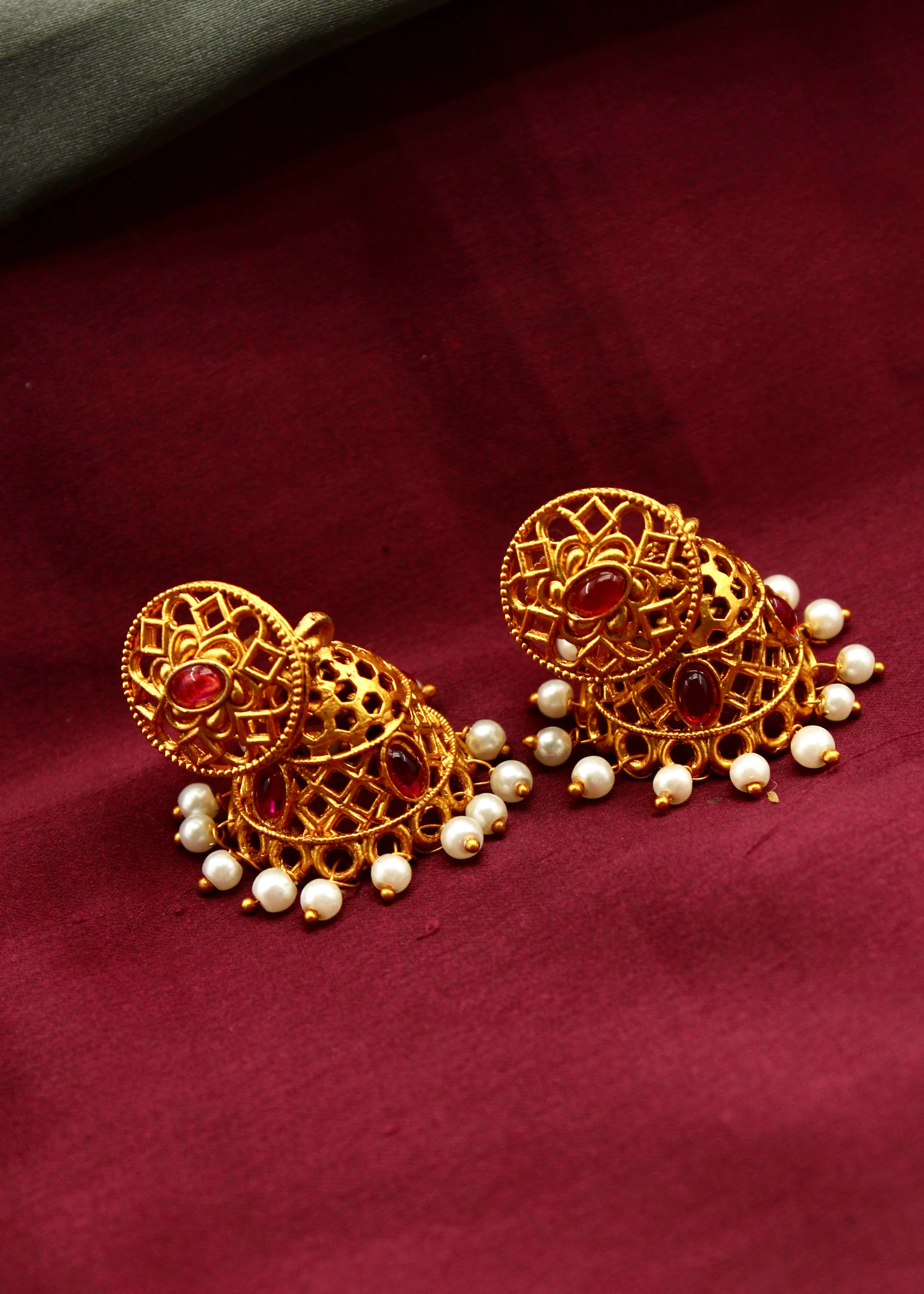 PESHWAI FLOWERET JHUMKI EARRINGS - Image 2