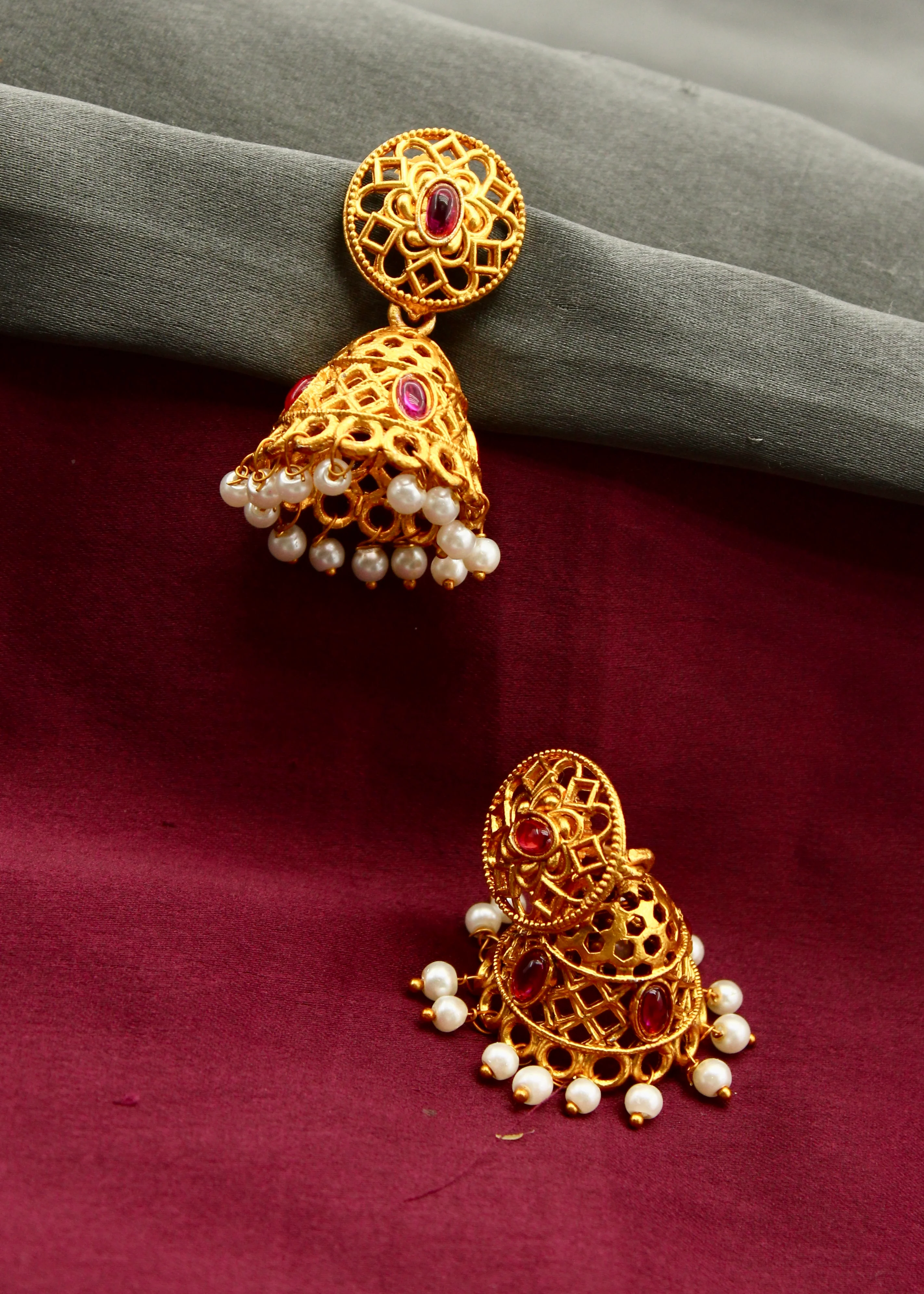 PESHWAI FLOWERET JHUMKI EARRINGS - Image 3