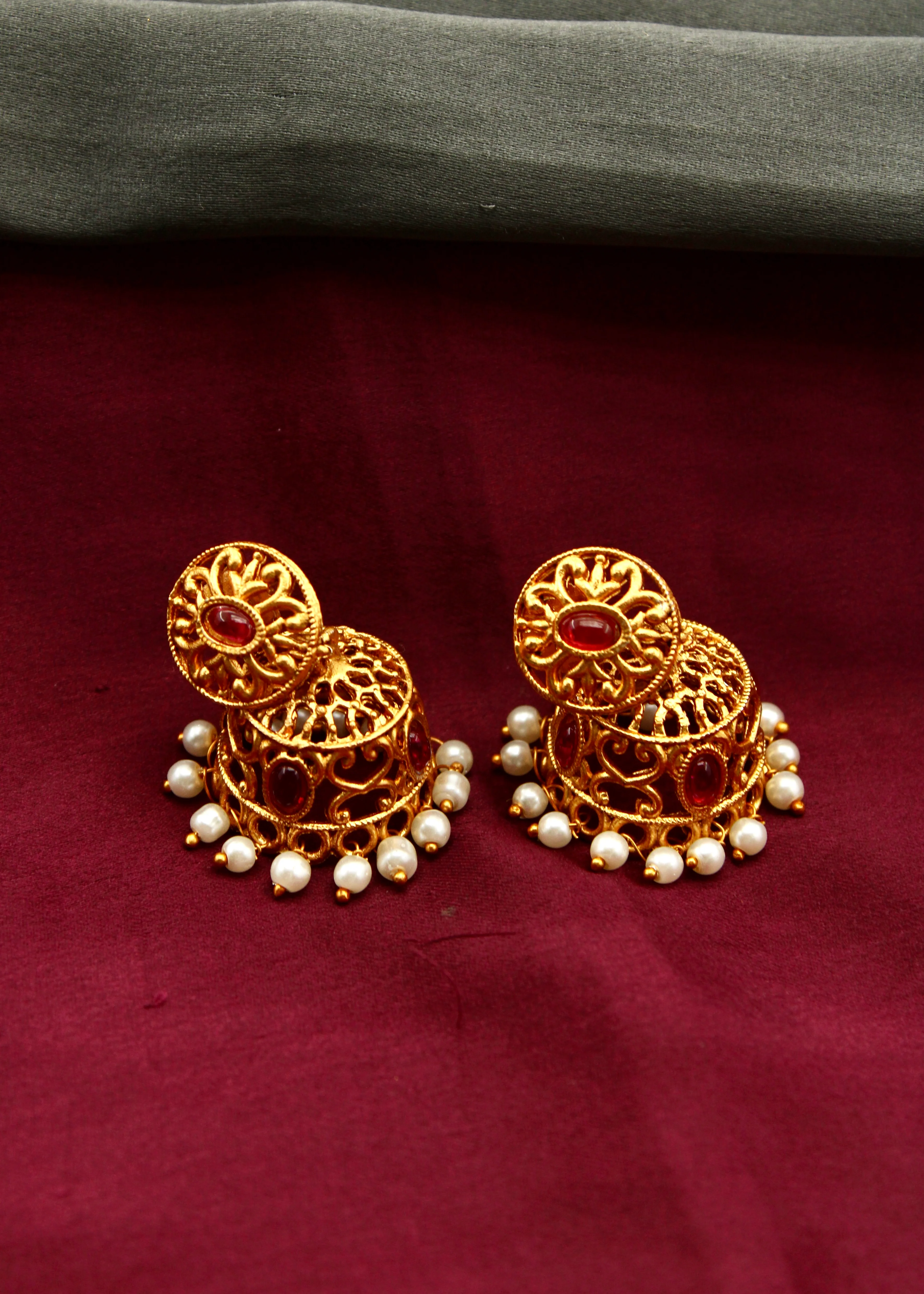 GLORIOUS PESHWAI JHUMKI EARRINGS - Image 3