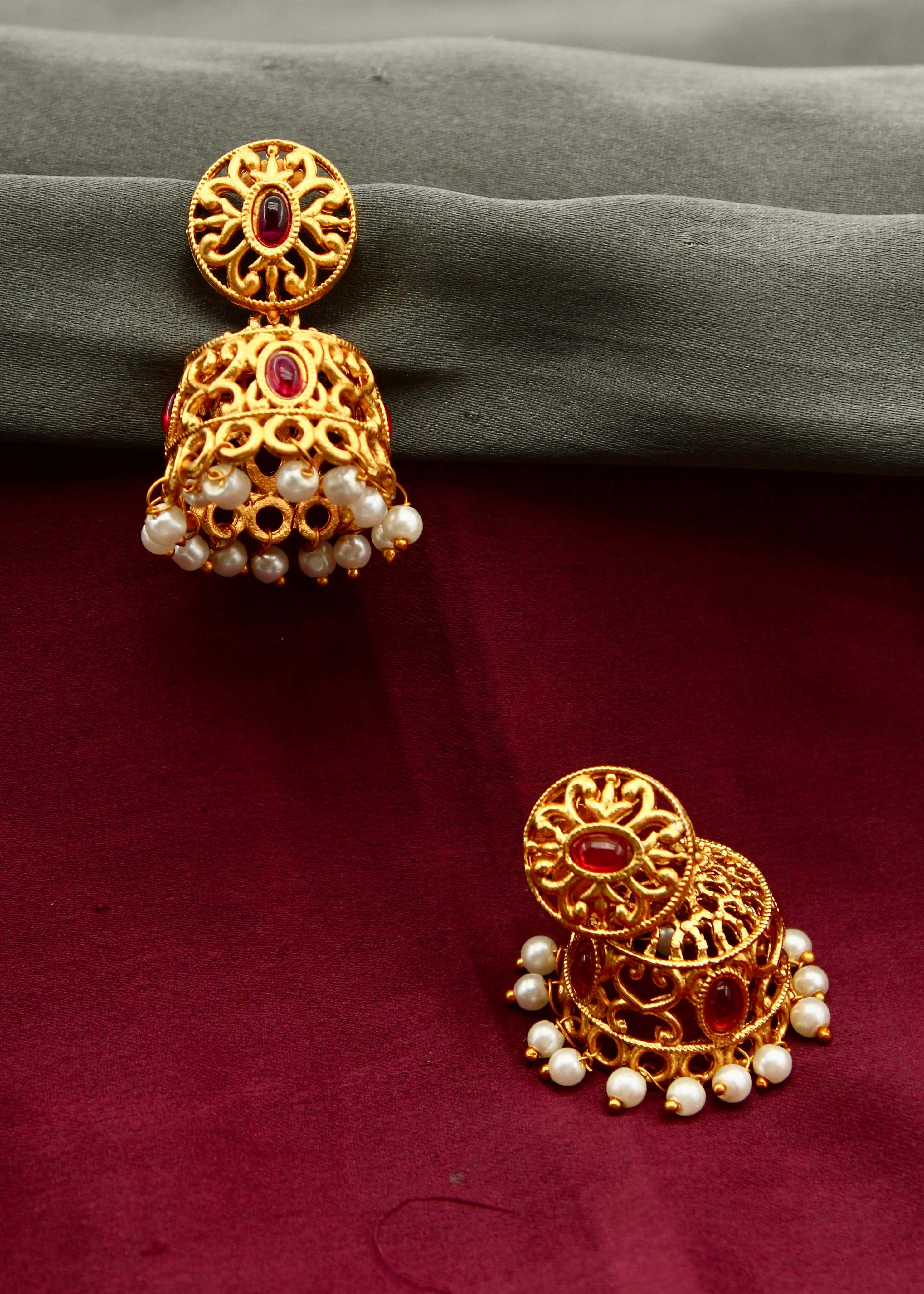 GLORIOUS PESHWAI JHUMKI EARRINGS - Image 4