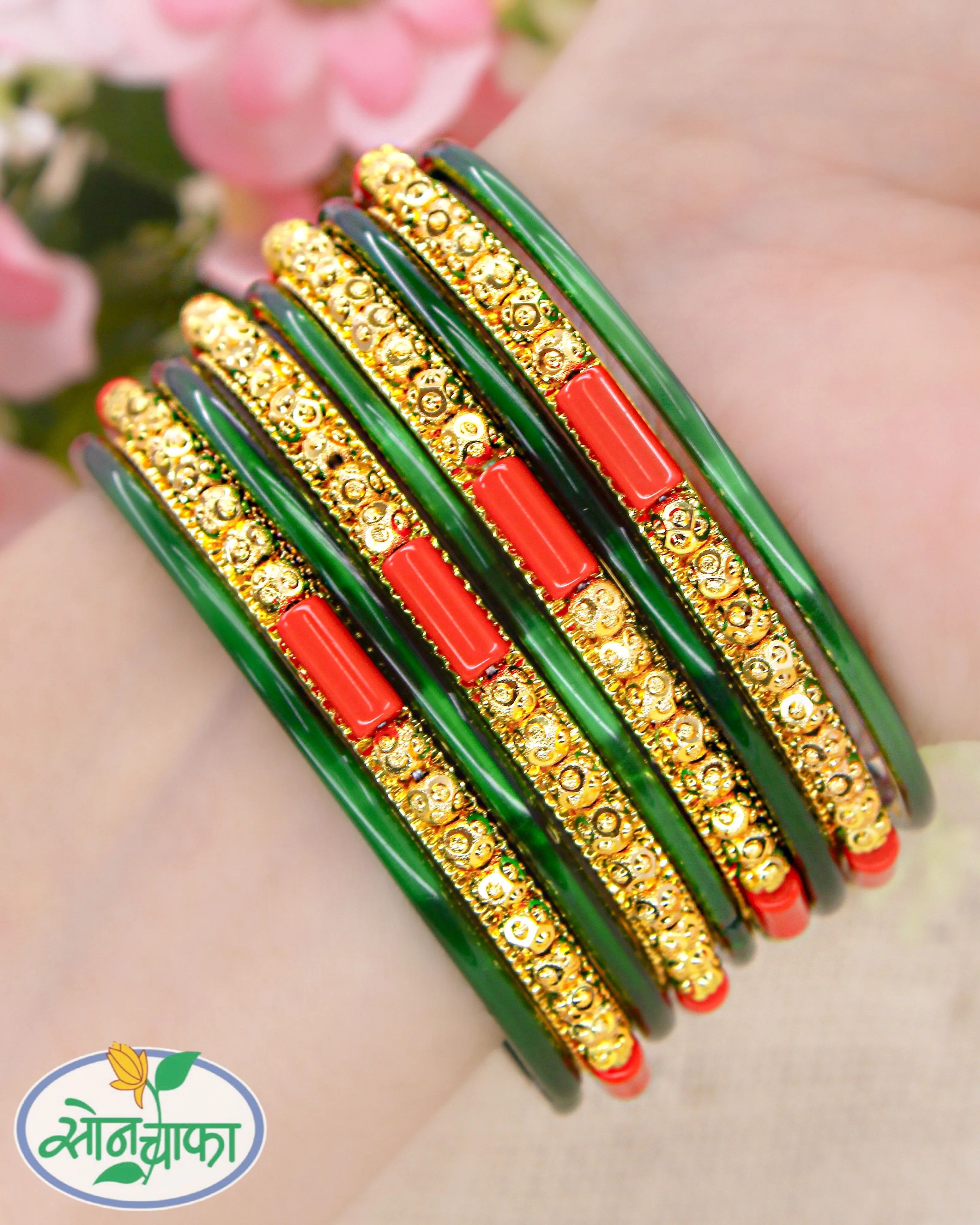 GOLDEN WITH POVALA BEADS BANGALES