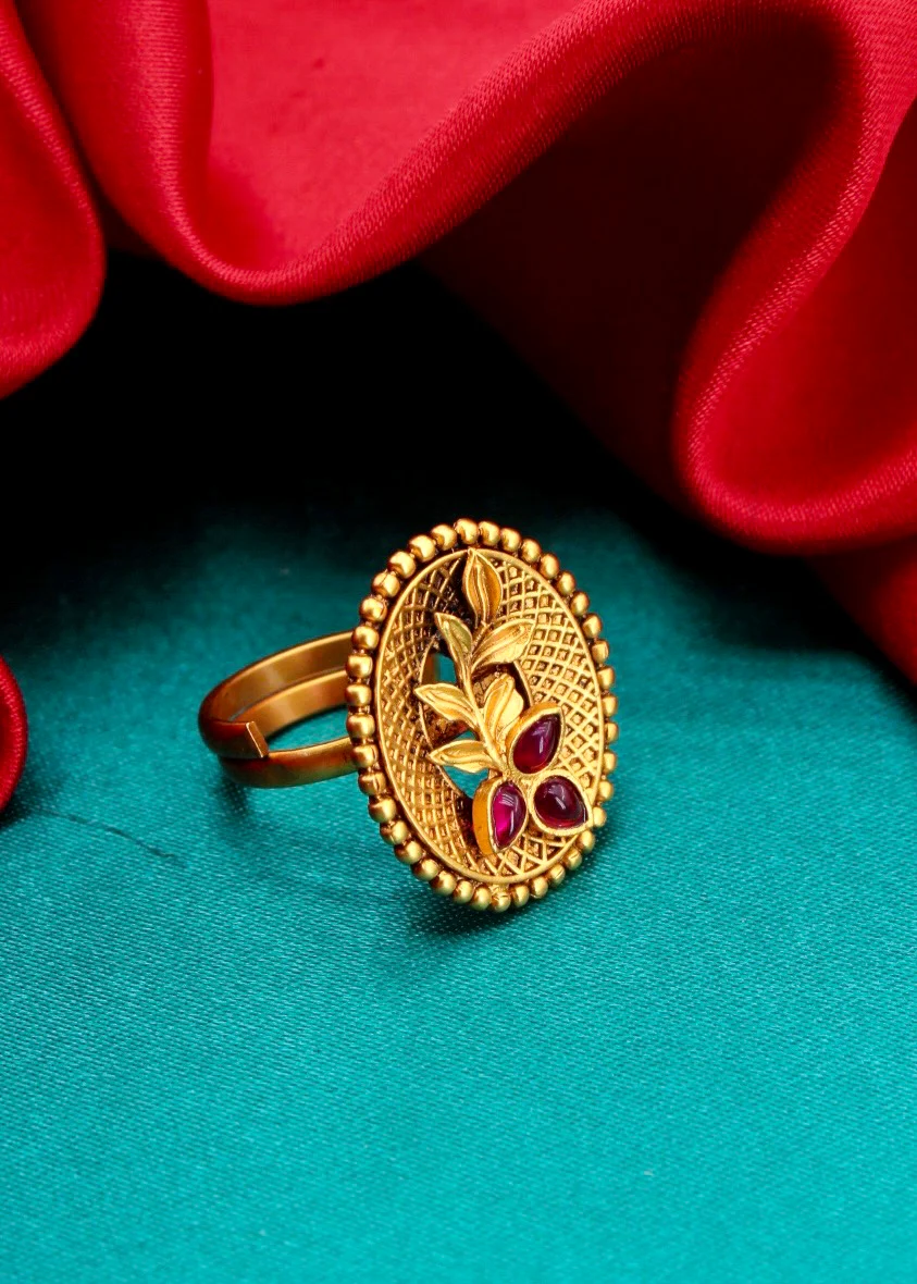 OVAL SHAPE LEAFY MATTE RING - Image 3