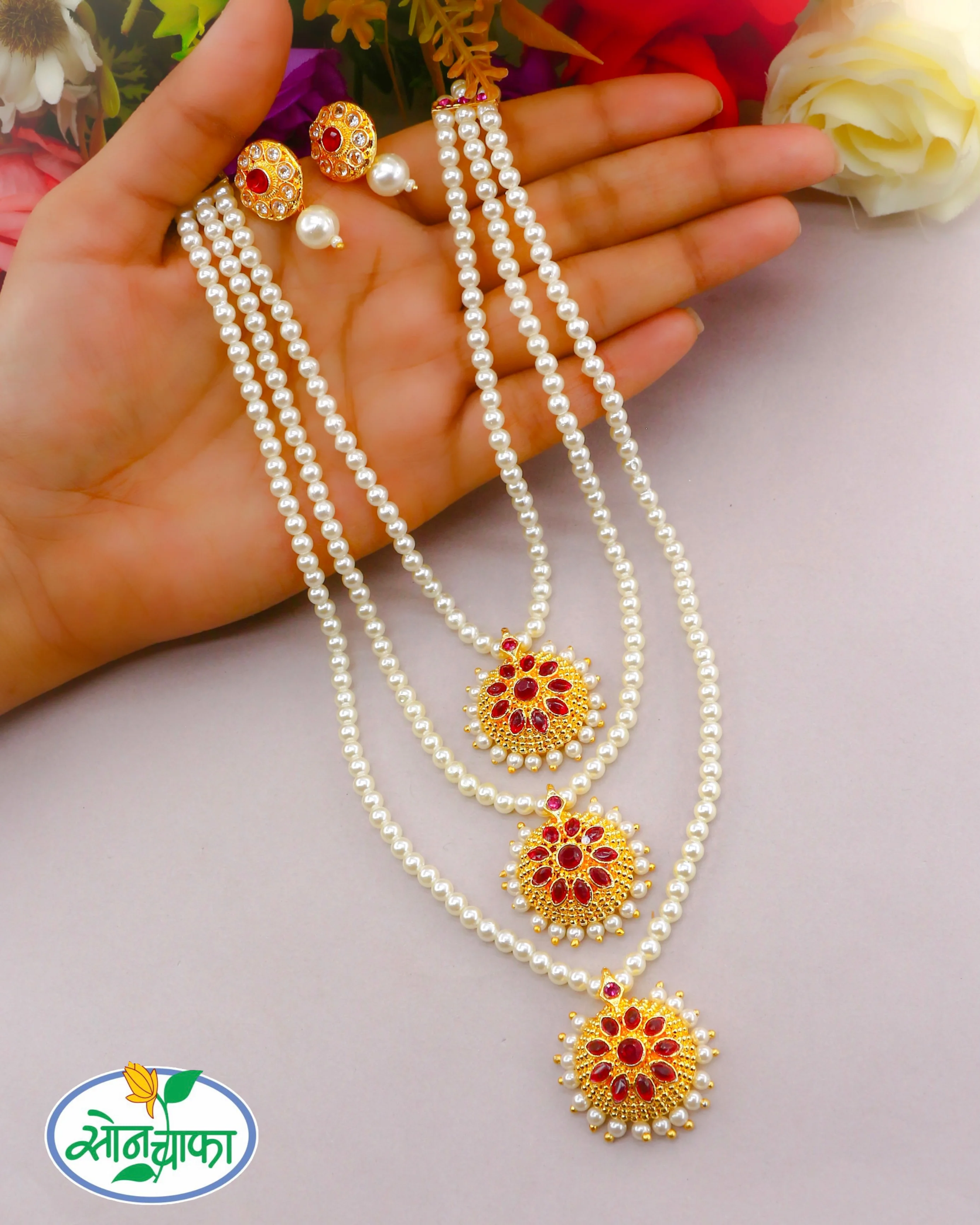 APPEALING THREE LAYER MOTI NECKLACE - Image 2
