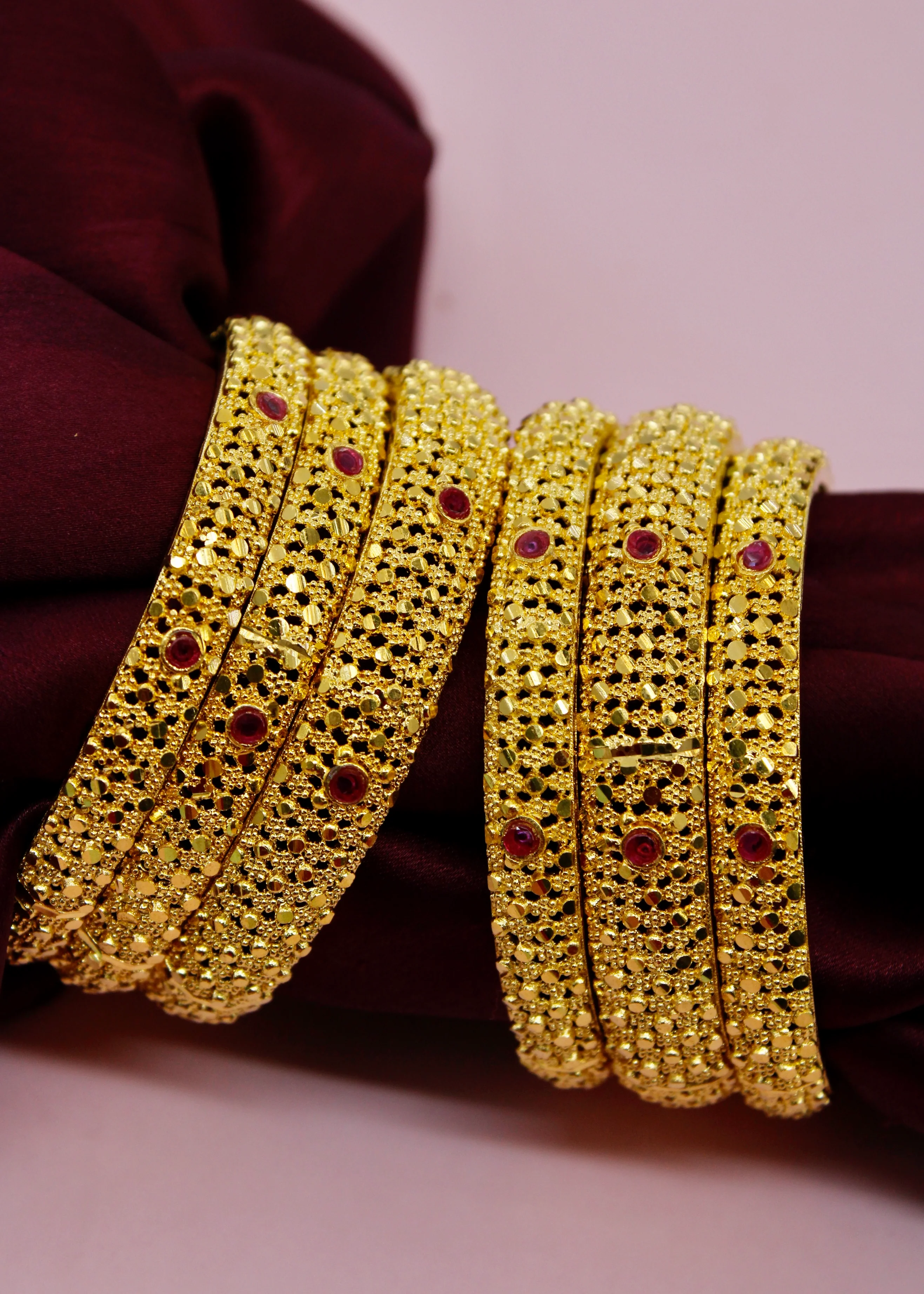 RUBY STONE 6 PC BANGLES - Image 2