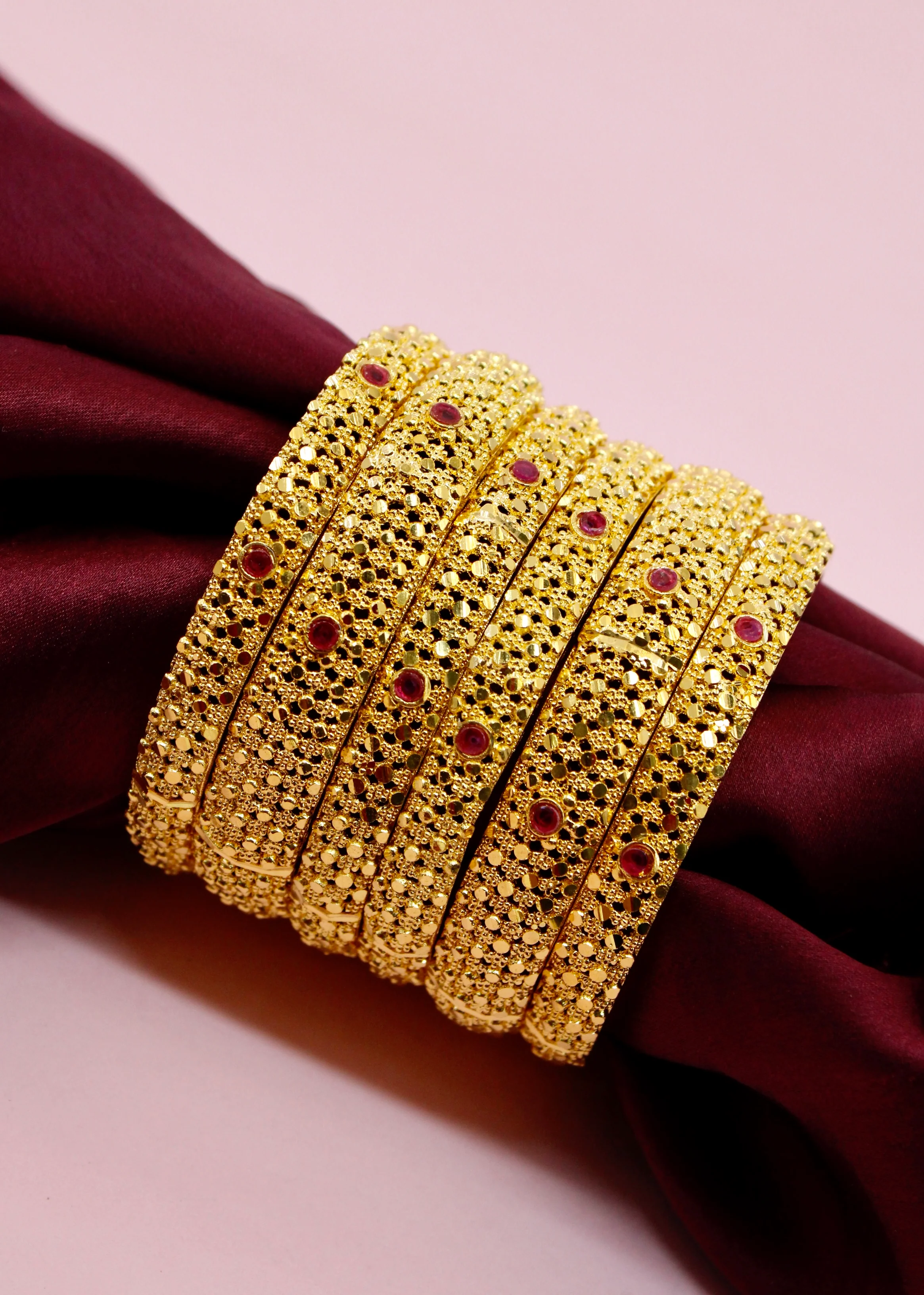 RUBY STONE 6 PC BANGLES - Image 4