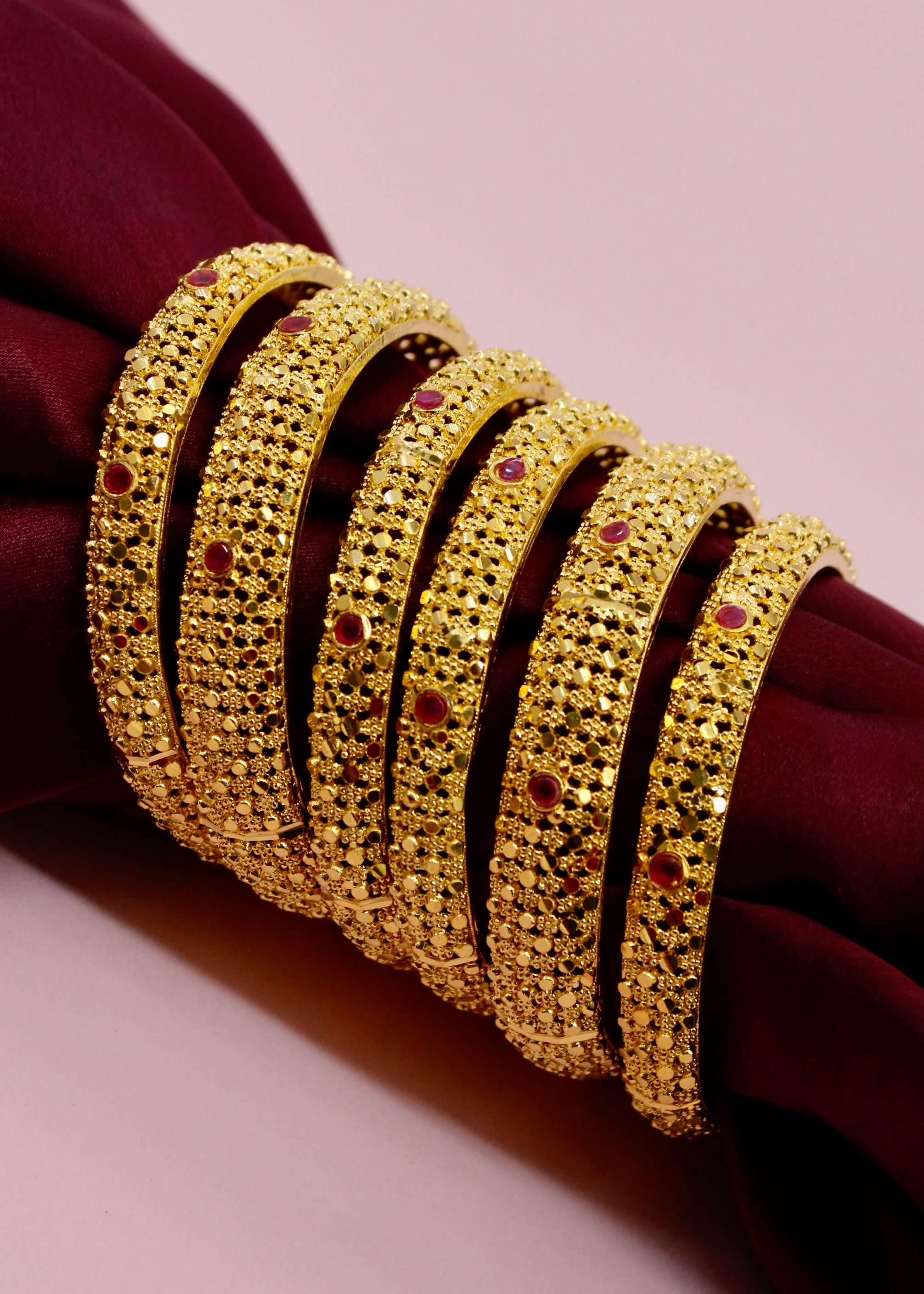 RUBY STONE 6 PC BANGLES - Image 5