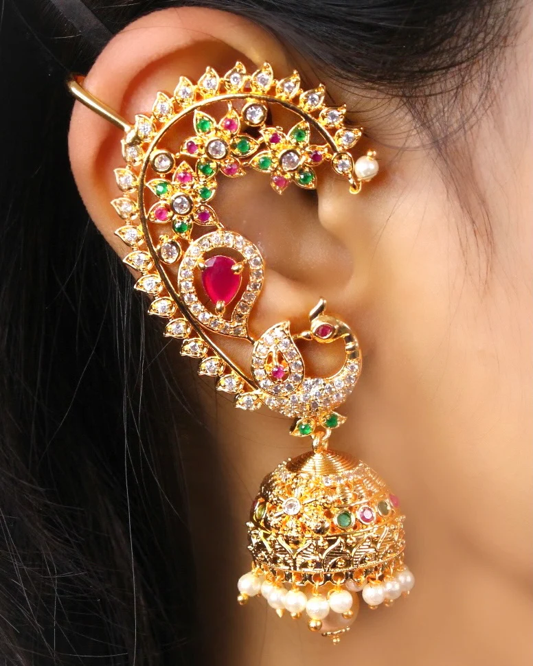 FLORET WITH PEACOCK DESIGNER EAR-CUFFS
